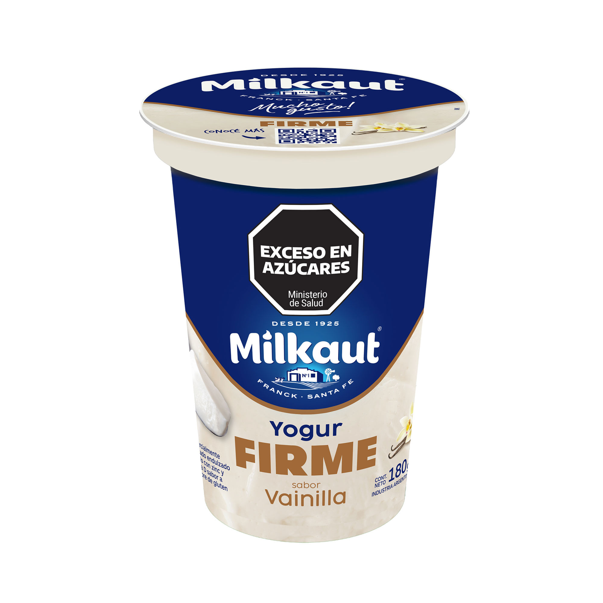 Yogur firme enteo Milkaut de vainilla en pote 180 g.