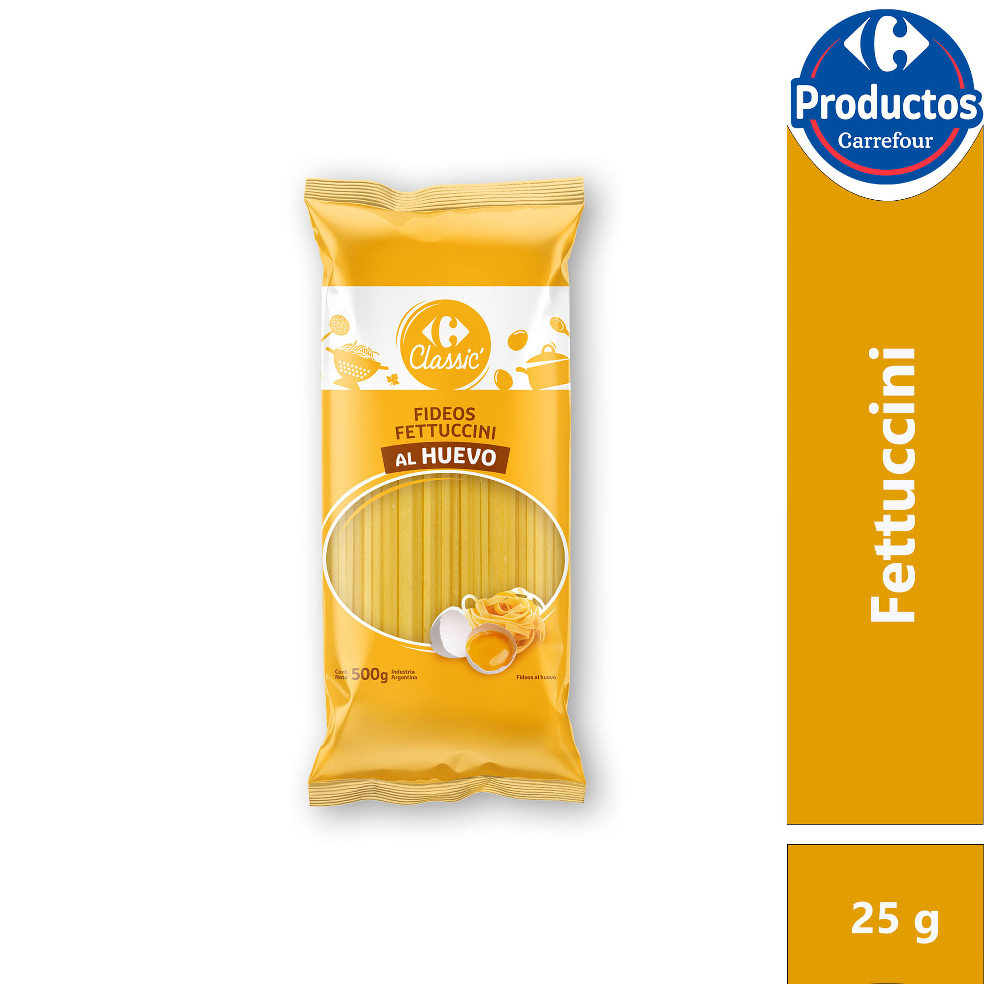 Fideos fettuccini huevo Carrefour Classic 500 g.