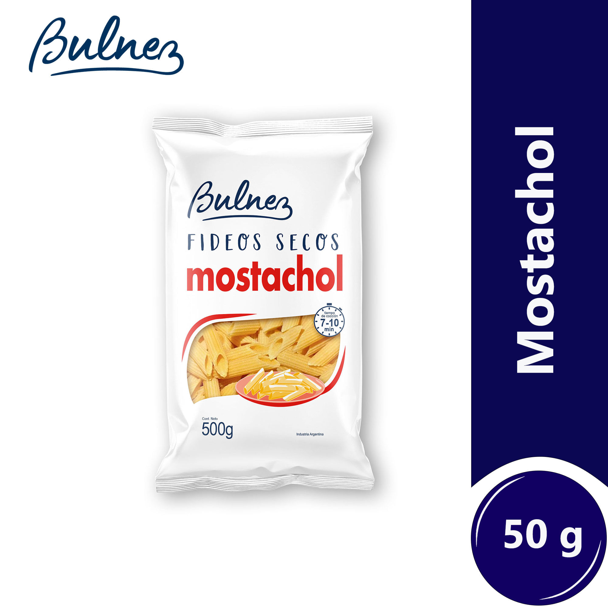 Fideos mostachol Bulnez en paquete 500 g.