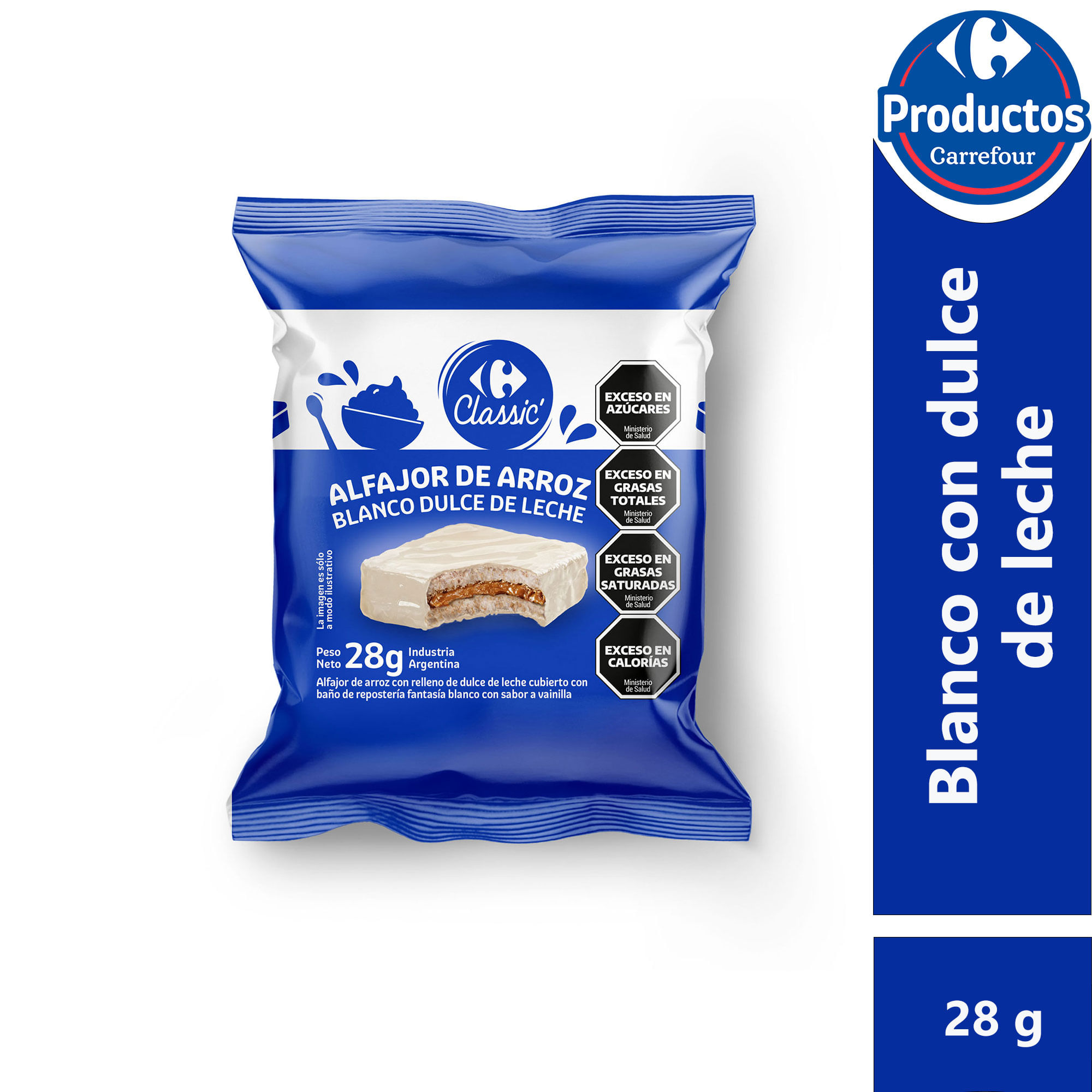 Alfajor de arroz blanco Carrefour Classic con dulce de leche 28 g.
