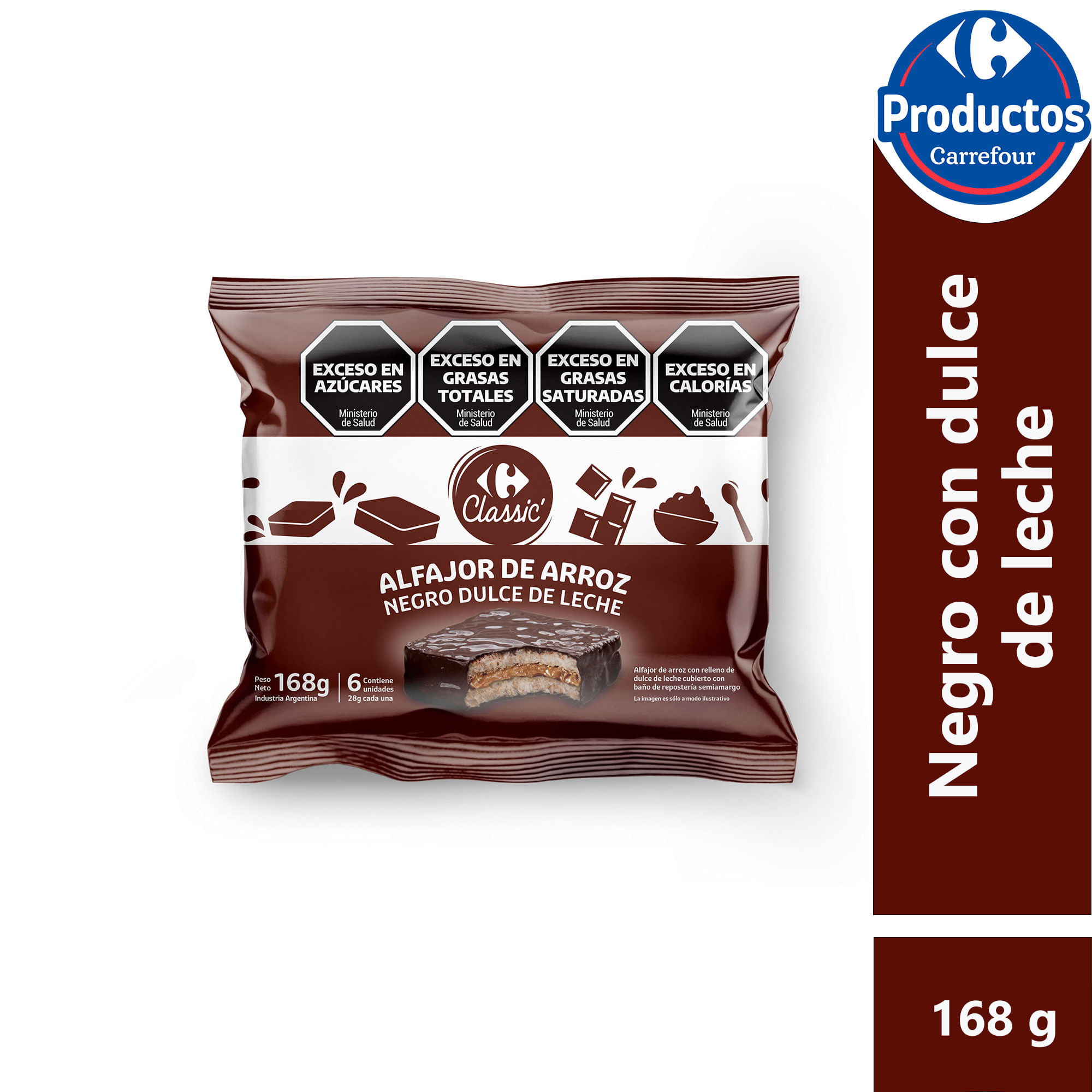 Alfajor de arroz negro Carrefour Classic con dulce de leche x3 28 g.