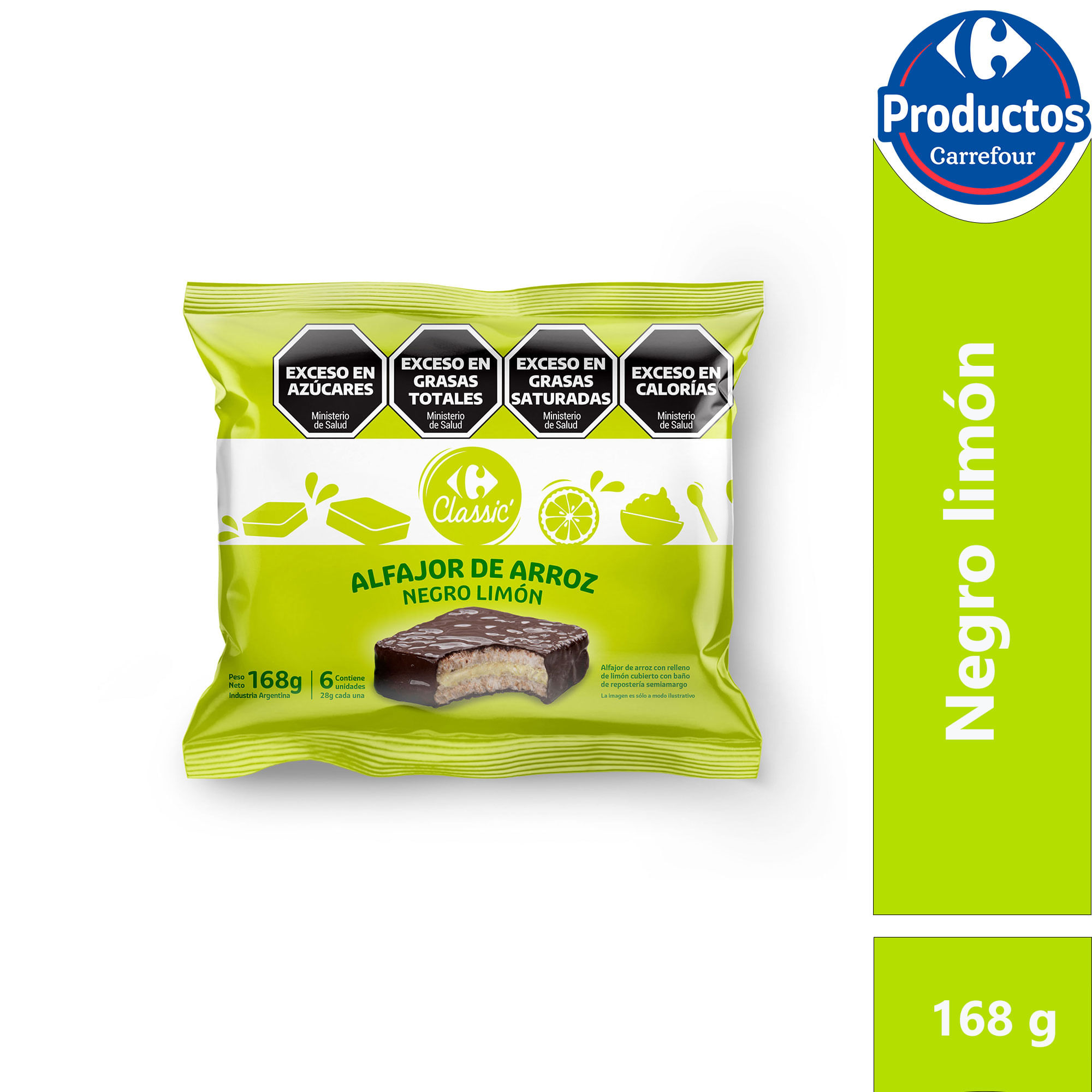 Alfajor de arroz negro limón Carrefour Classic x3 28 g.