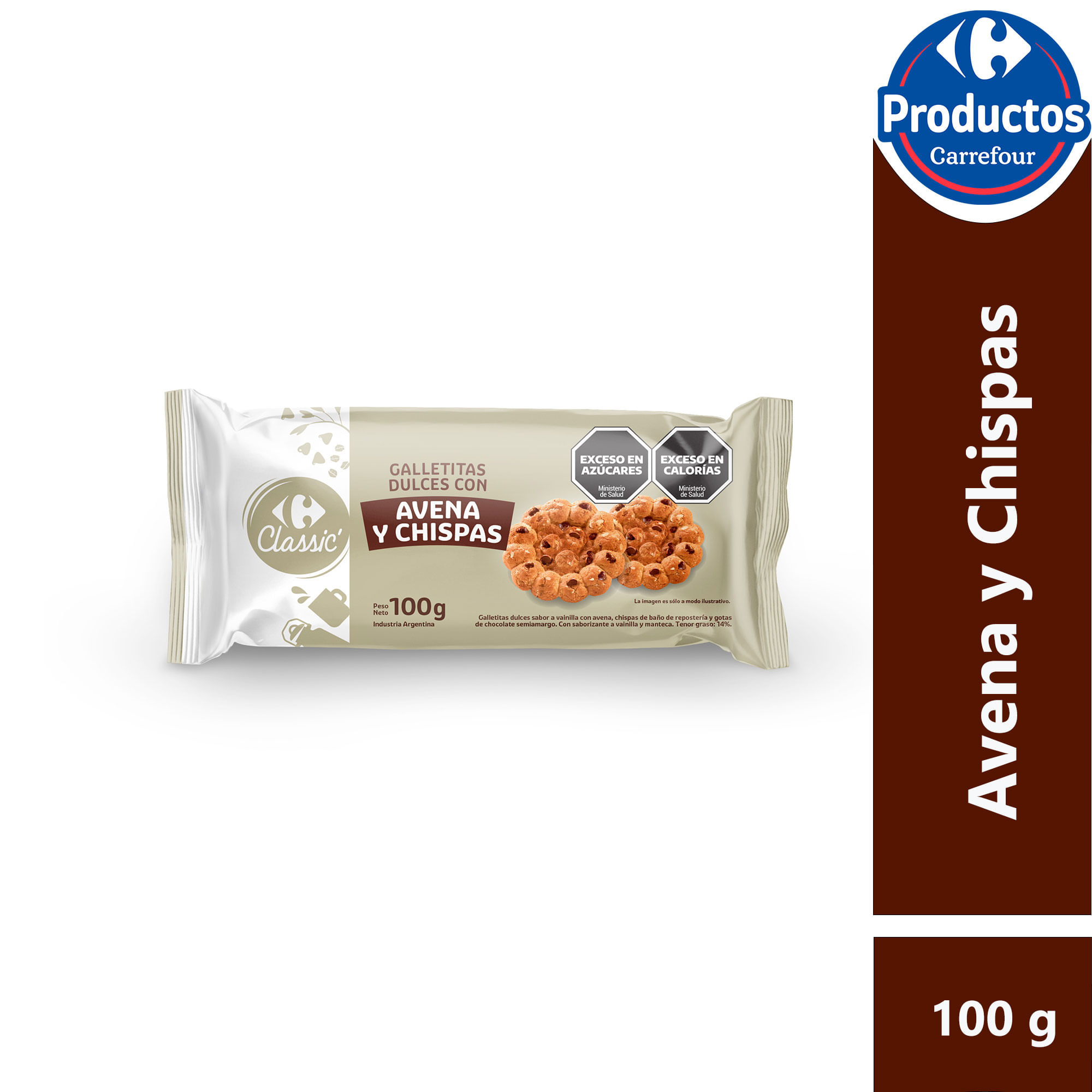 Galletitas Carrefour Classic multicereal con avena y chips 100 grs