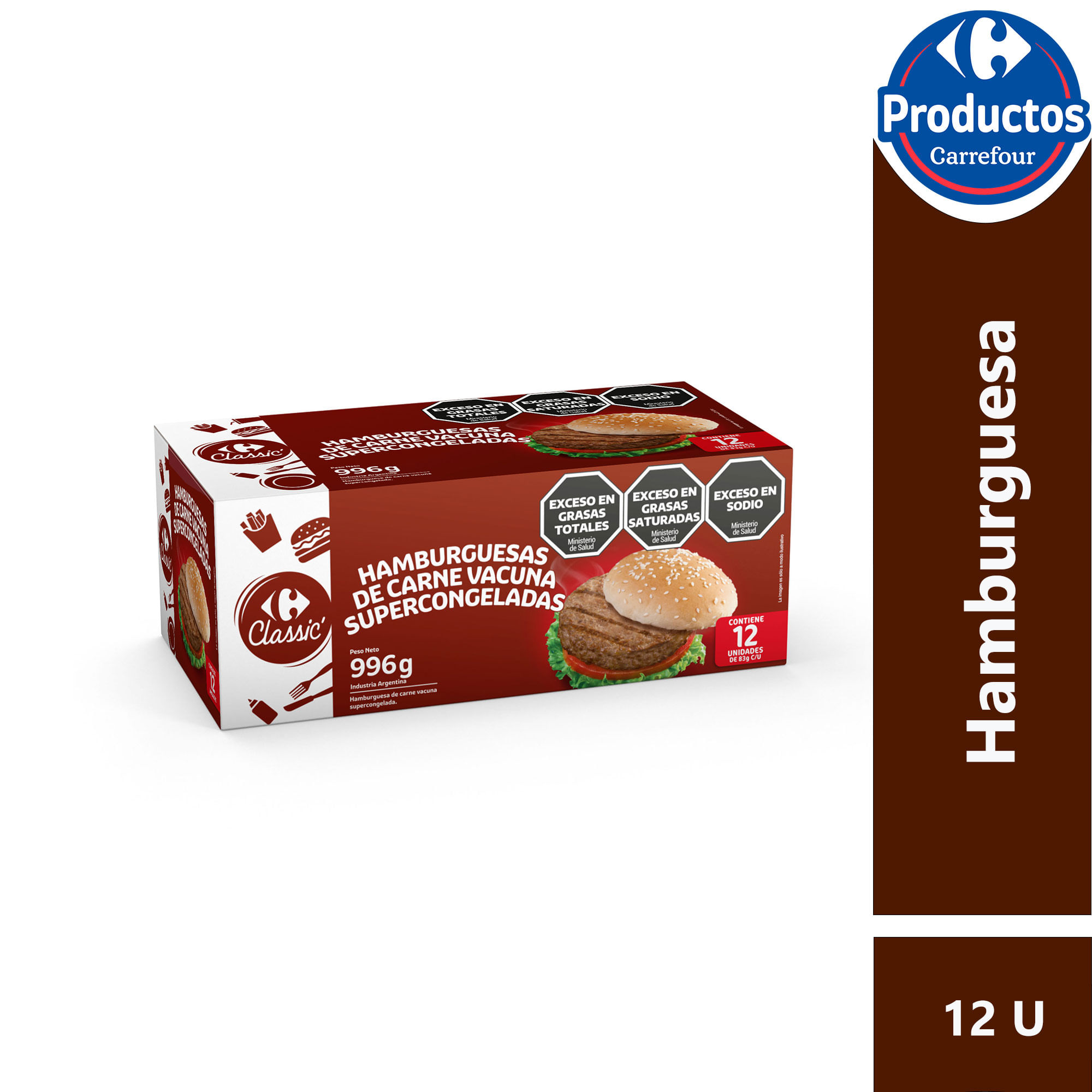 Hamburguesa Carrefour Classic clásica 12 uni