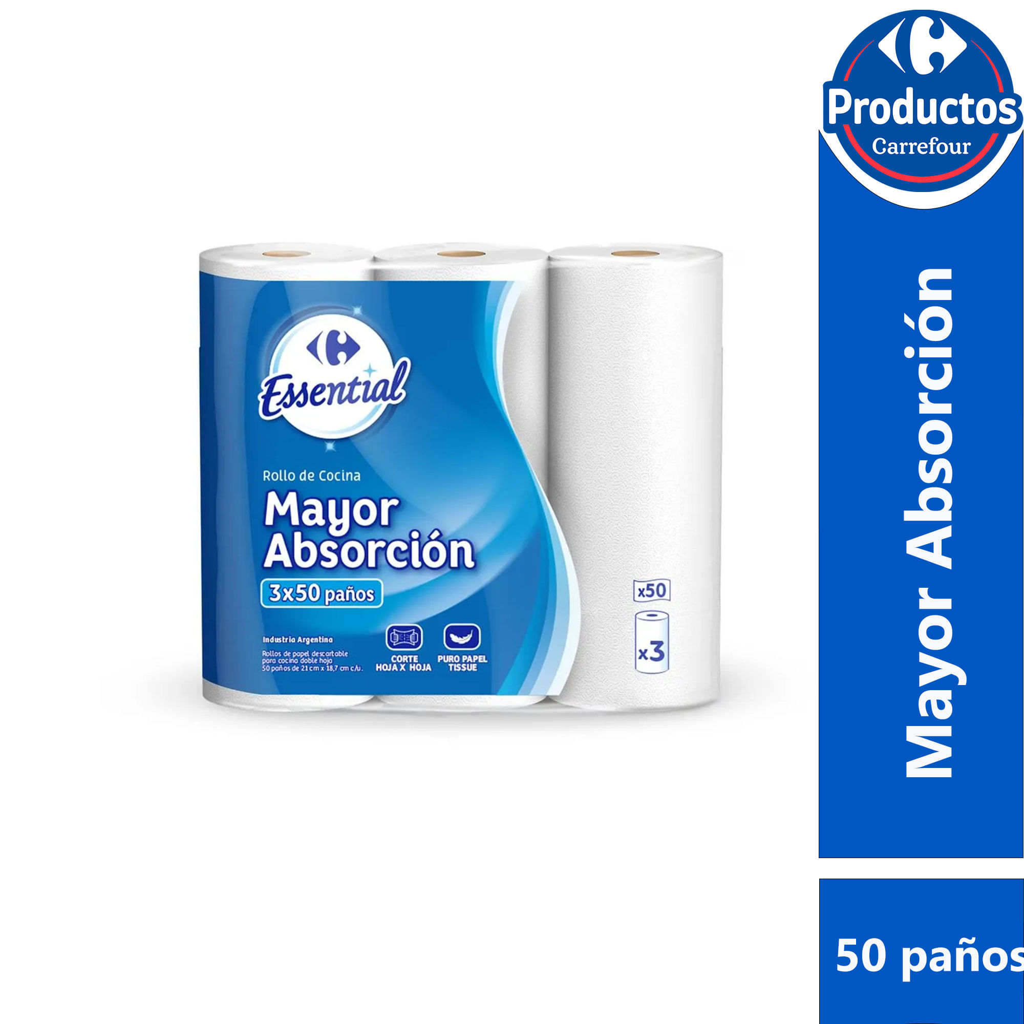 Rollo de cocina Carrefour Essential x3 50 paños