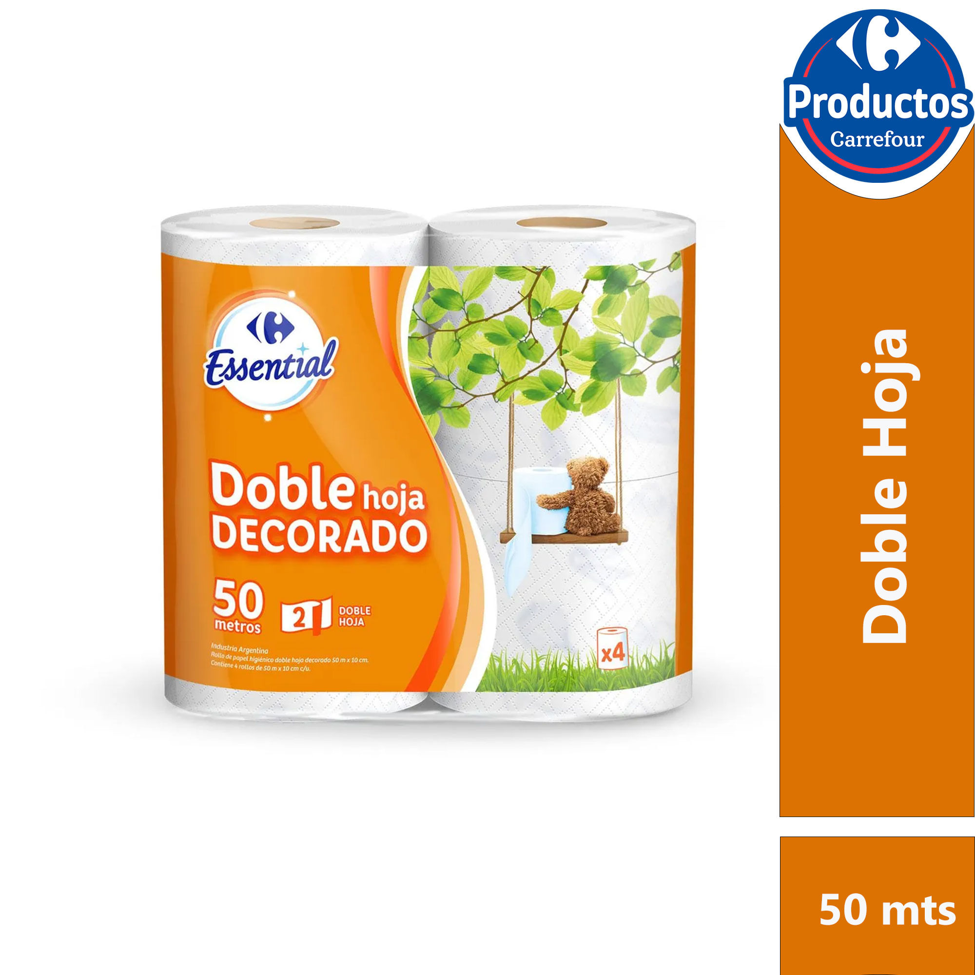 Papel higiénico doble hoja deco Carrefour Essential 50 mts. x 4 uni
