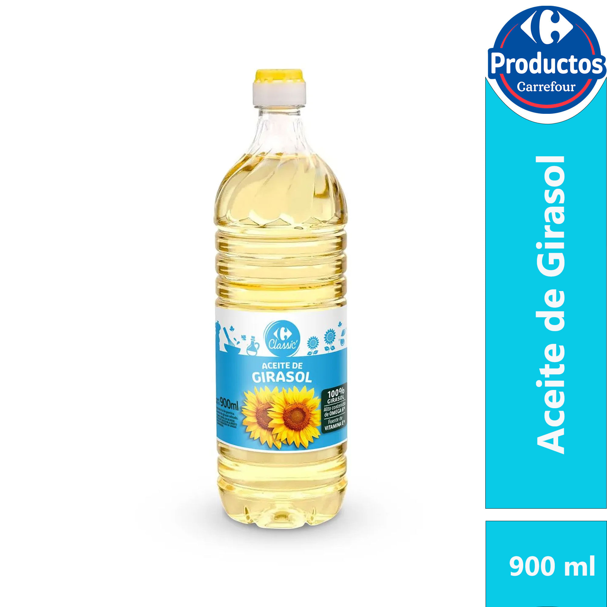 Aceite de girasol Carrefour Classic alto omega pet 900 cc.