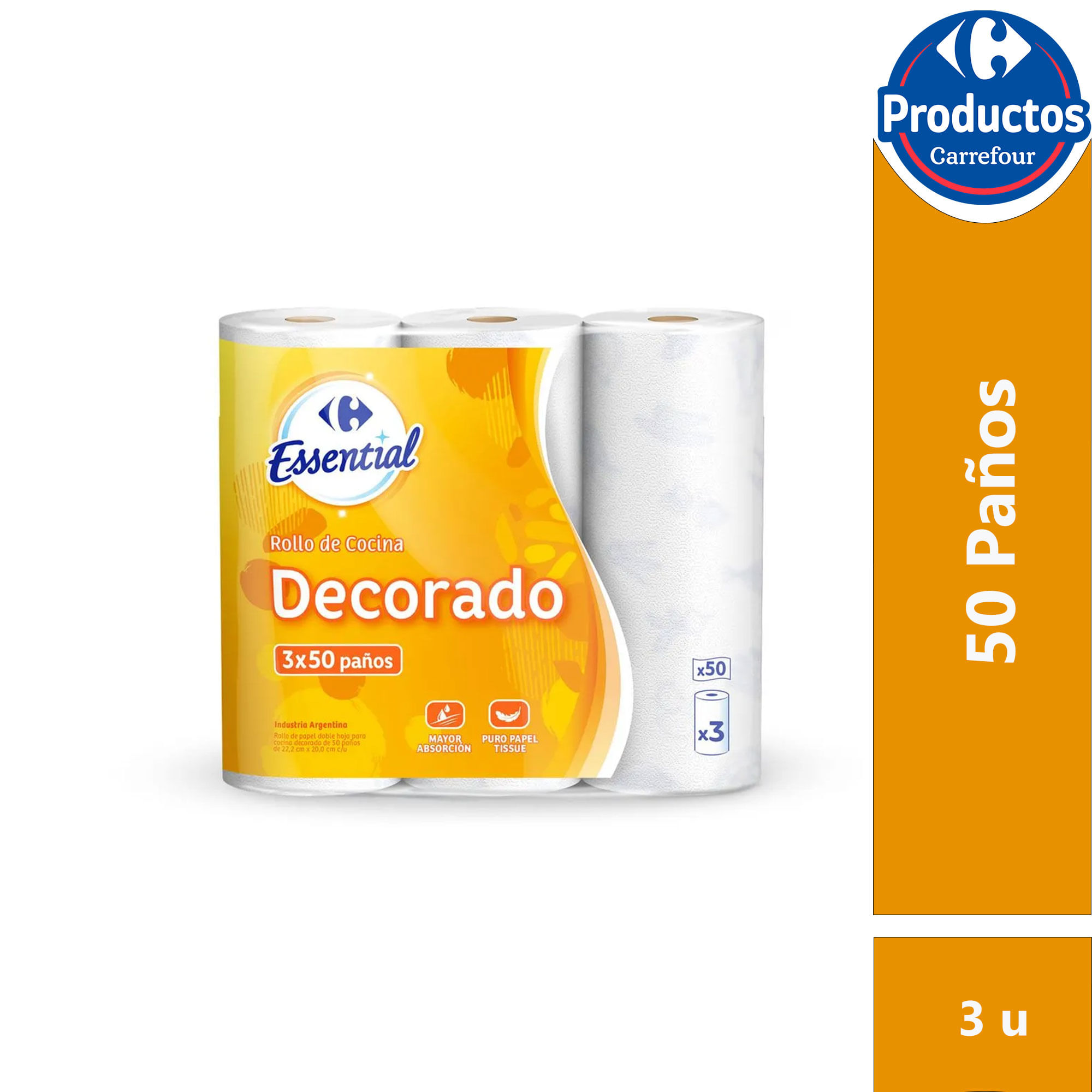 Rollo de cocina decorado Carrefour Essential x3 50 paños