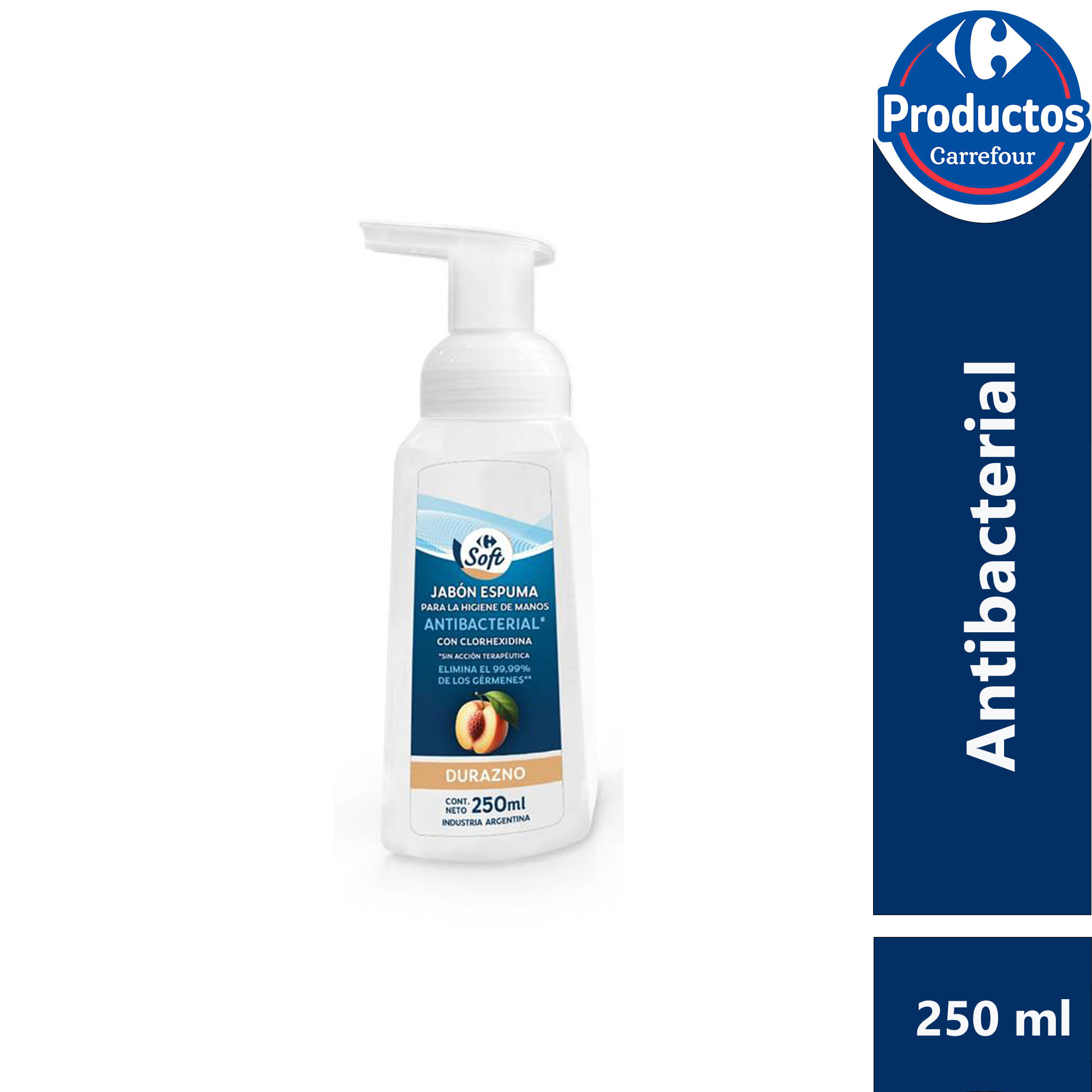 Jabón espuma antibacterial Carrefour Soft de durazno 250 ml