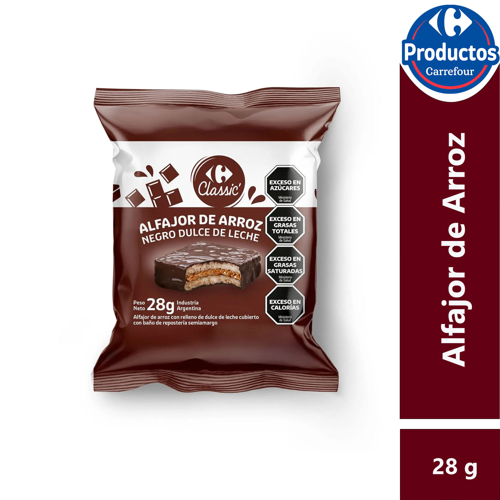 Alfajor de arroz negro Carrefour Classic con dulce de leche 28 g.