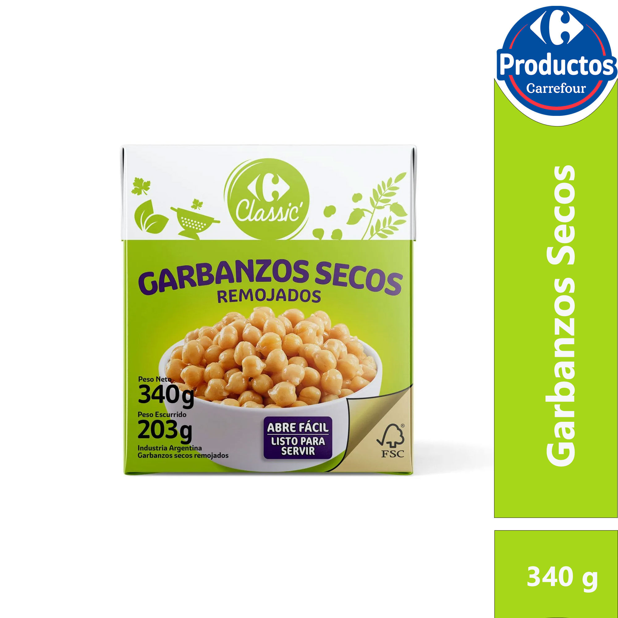 Garbanzos secos remojados Carrefour Classic 340 grs
