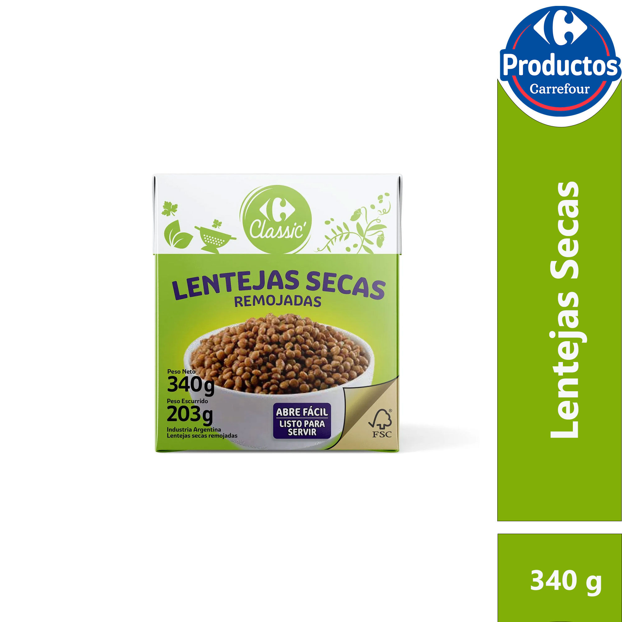Lentejas secas remojadas Carrefour Classic 340 grs