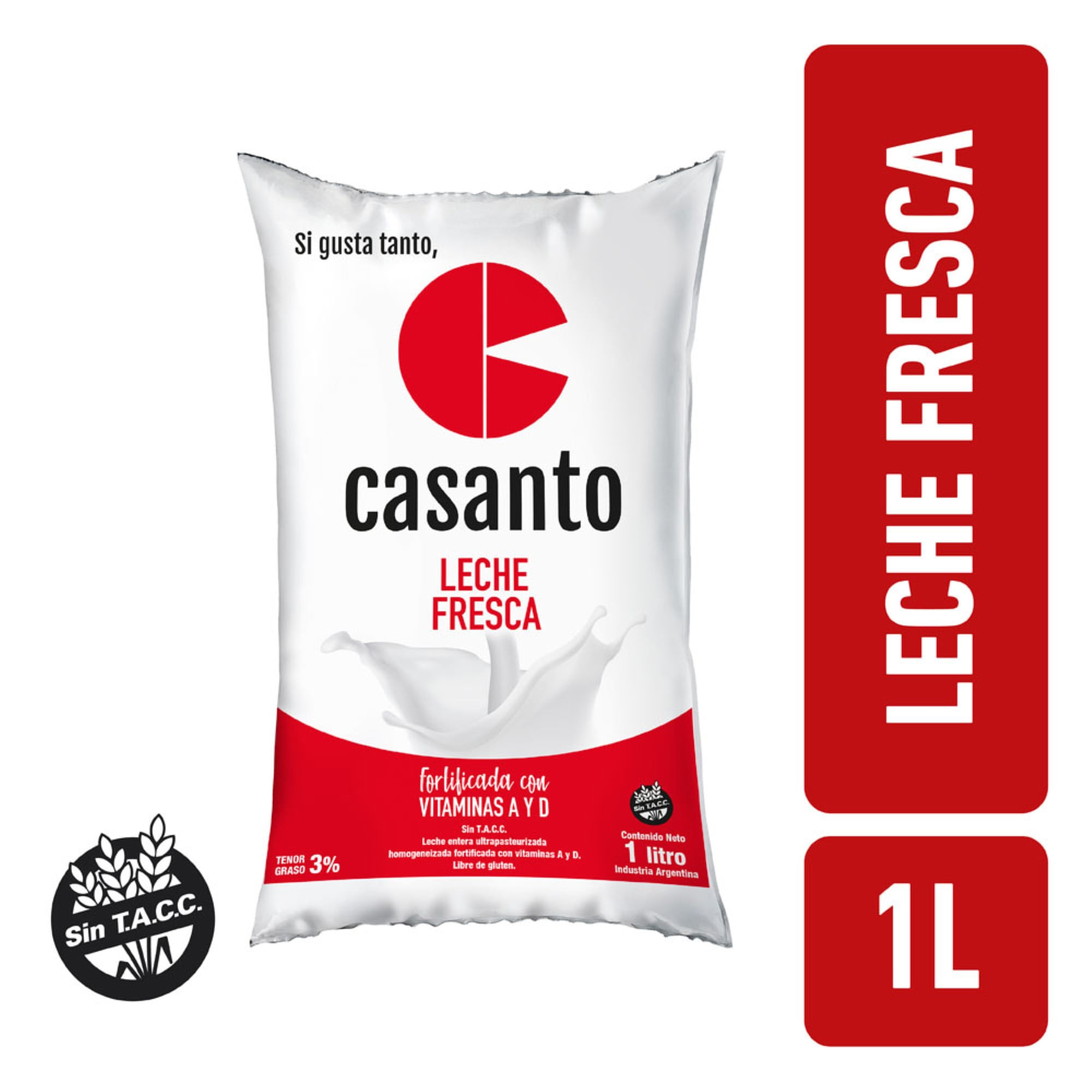 Leche entera Casanto 3 ultra para sachet 1 l.