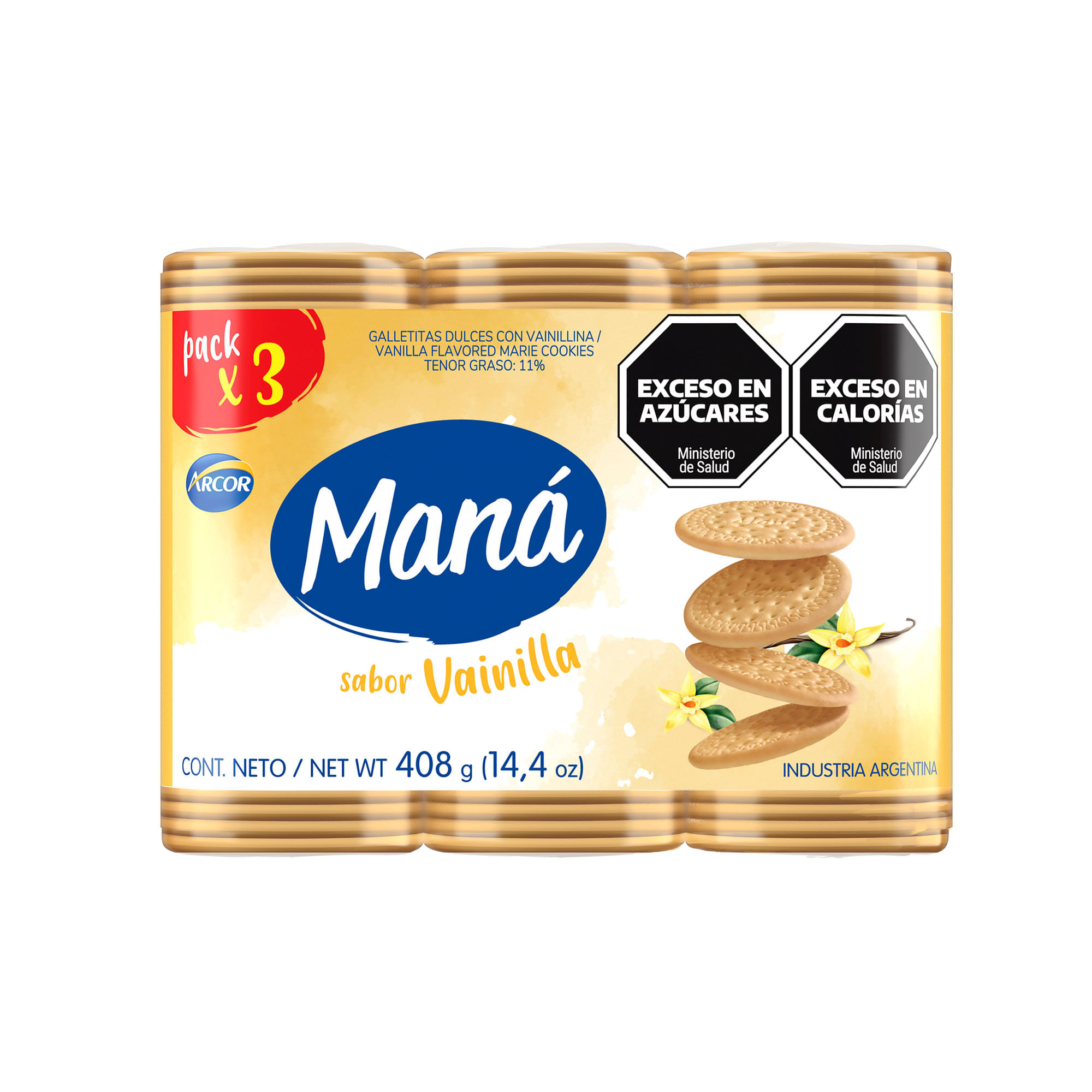 Galletitas Maná de vainilla livianas x3 408 grs