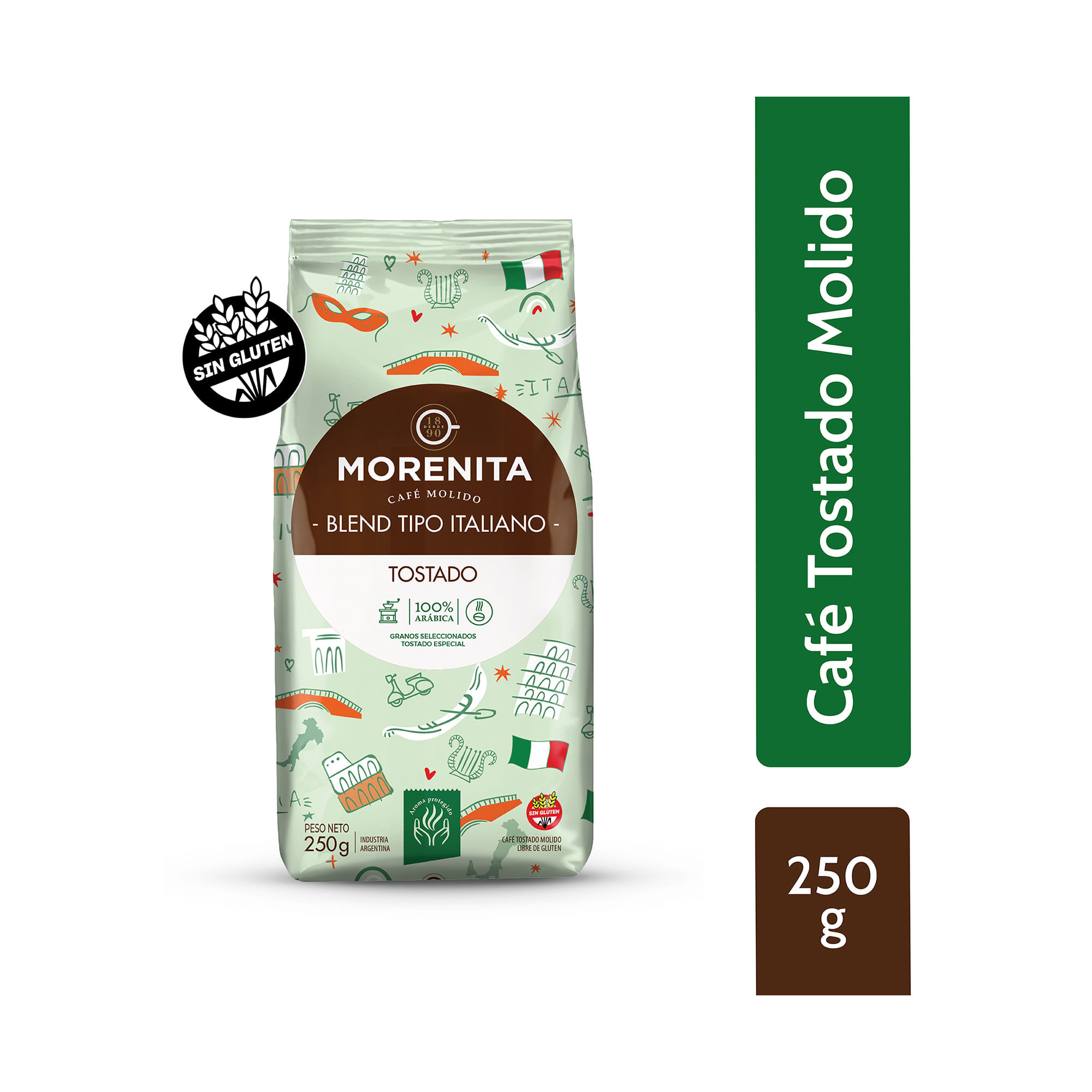 Café tostado molido Morenita italiano 250 grs