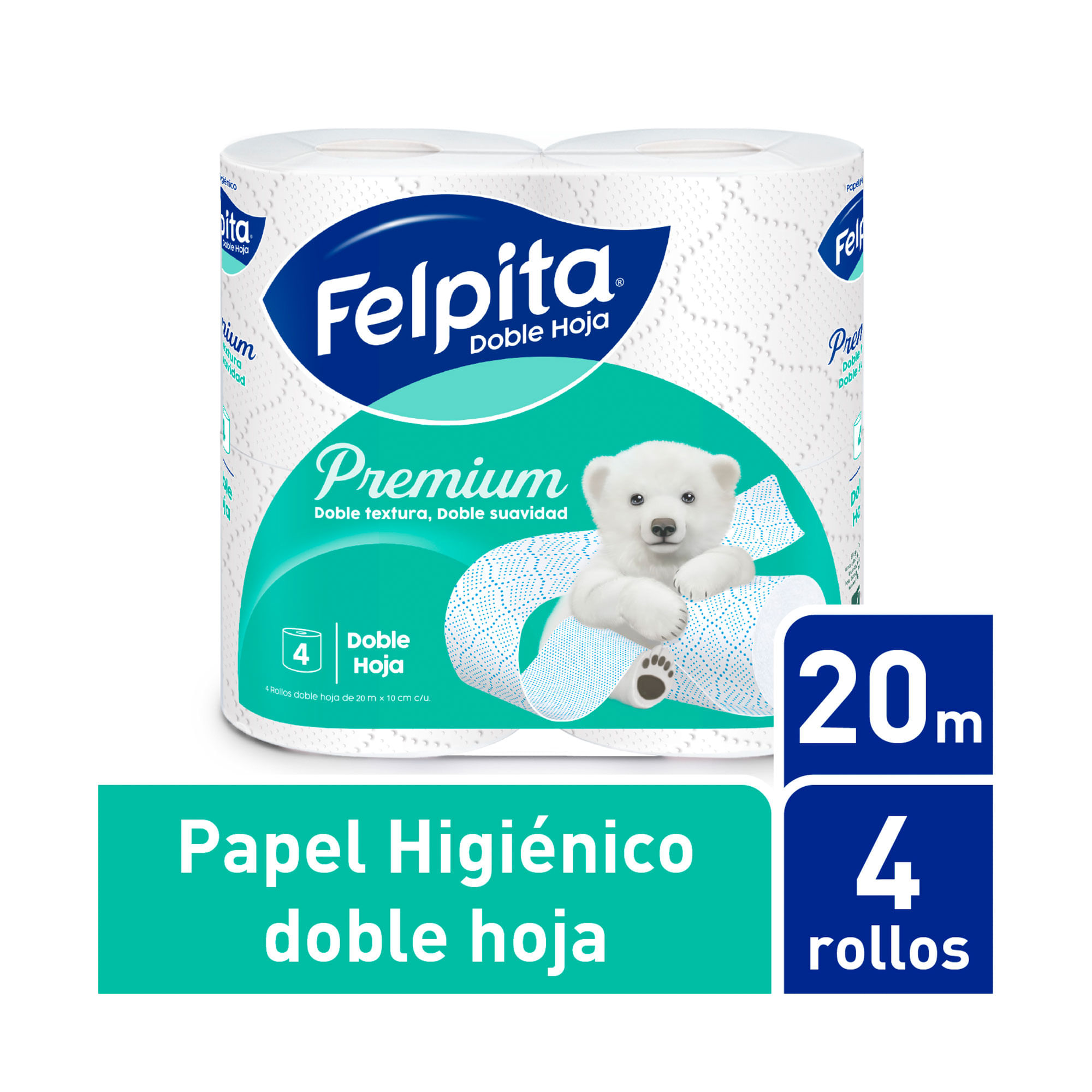 Papel higiénico doble textura Felpita 4 u. x 20 m.