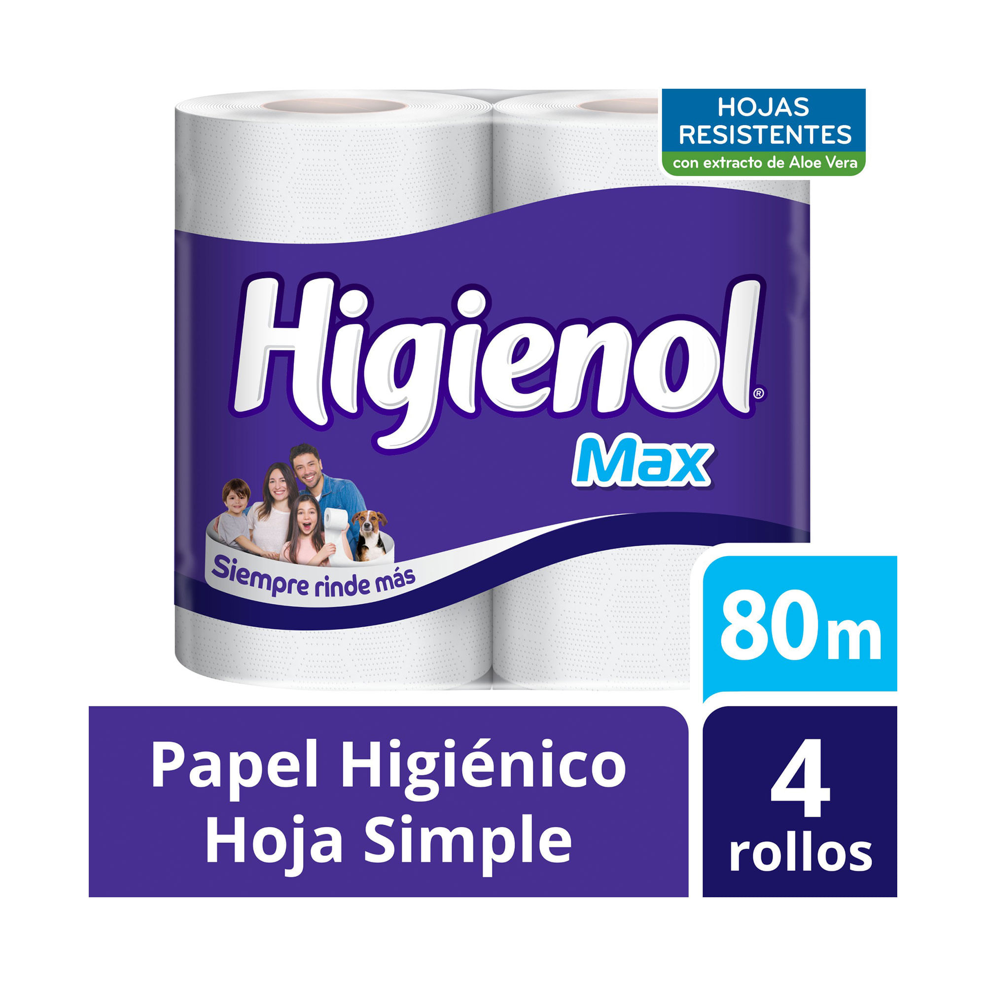 Papel higiénico Higienol Max hoja simple 80 mts 4 uni
