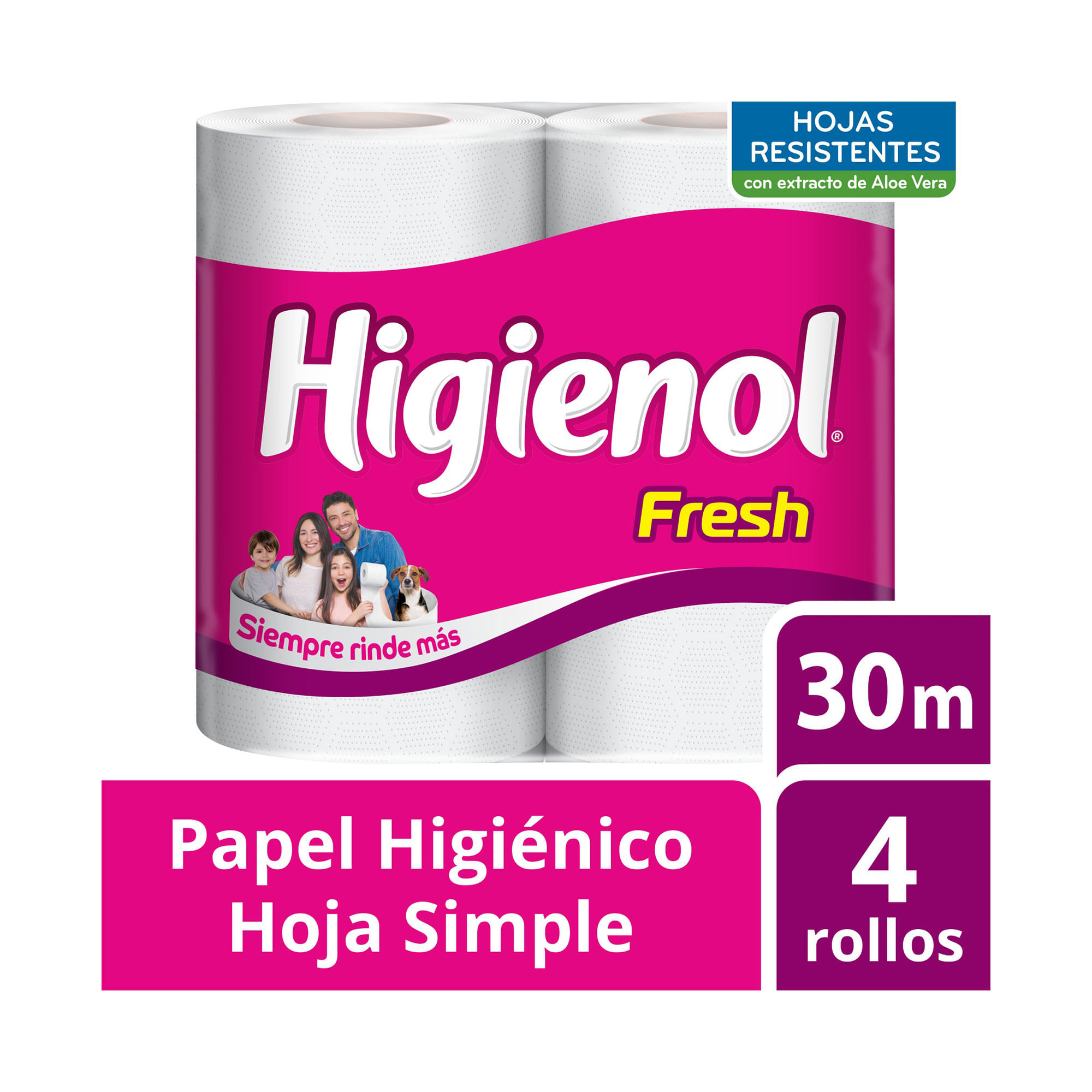 Papel higiénico Higienol Fresh hoja simple 30 mts 4 uni