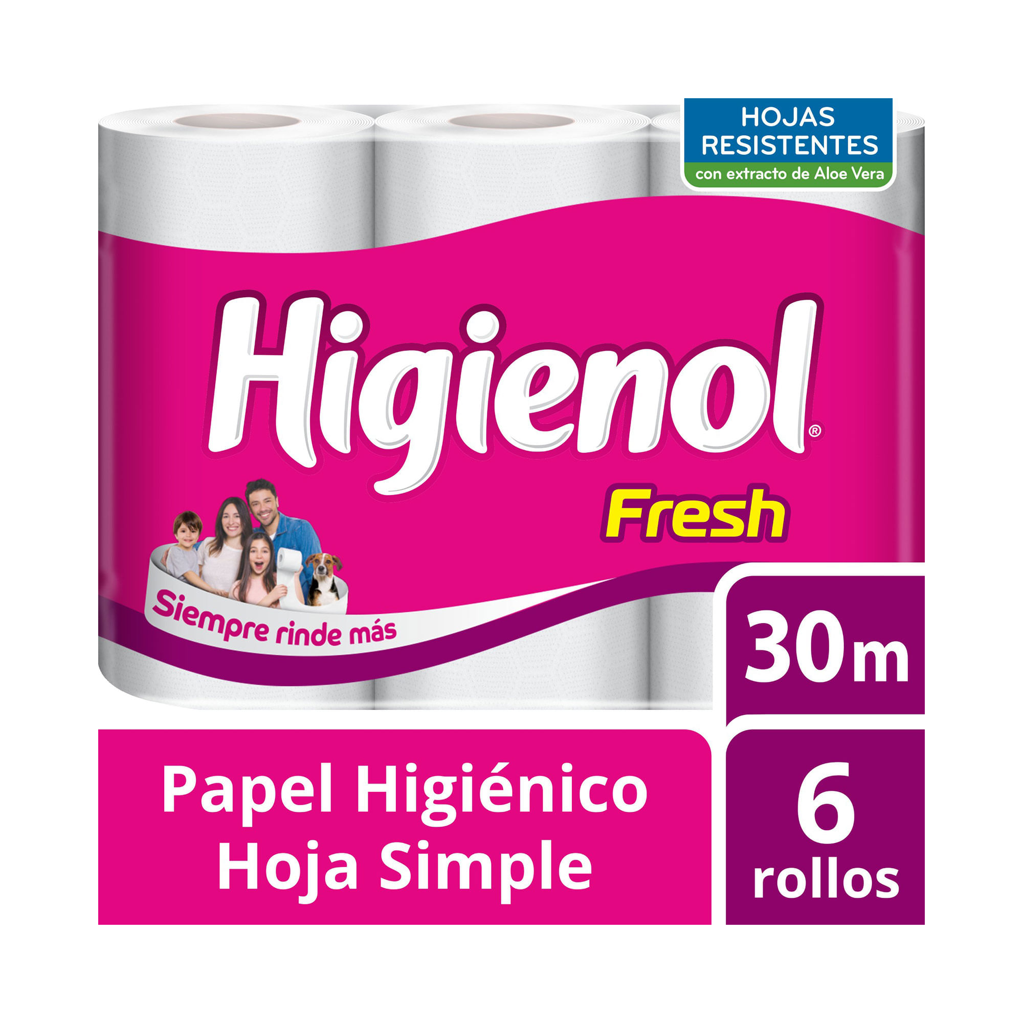 Papel higiénico Higienol Fresh hoja simple 30 mts 6 uni