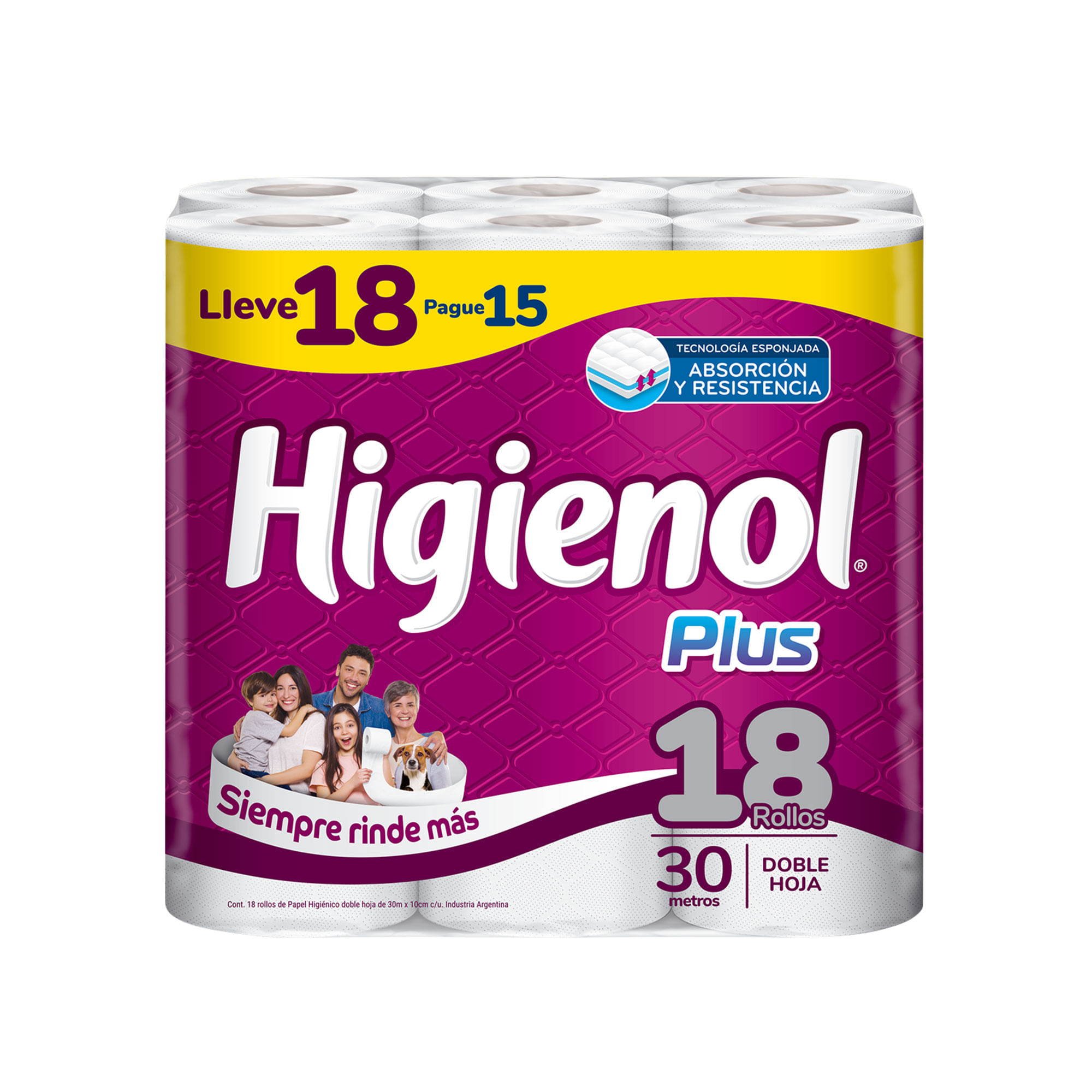 Papel higiénico doble hoja Higienol Plus 30 mts 18 uni