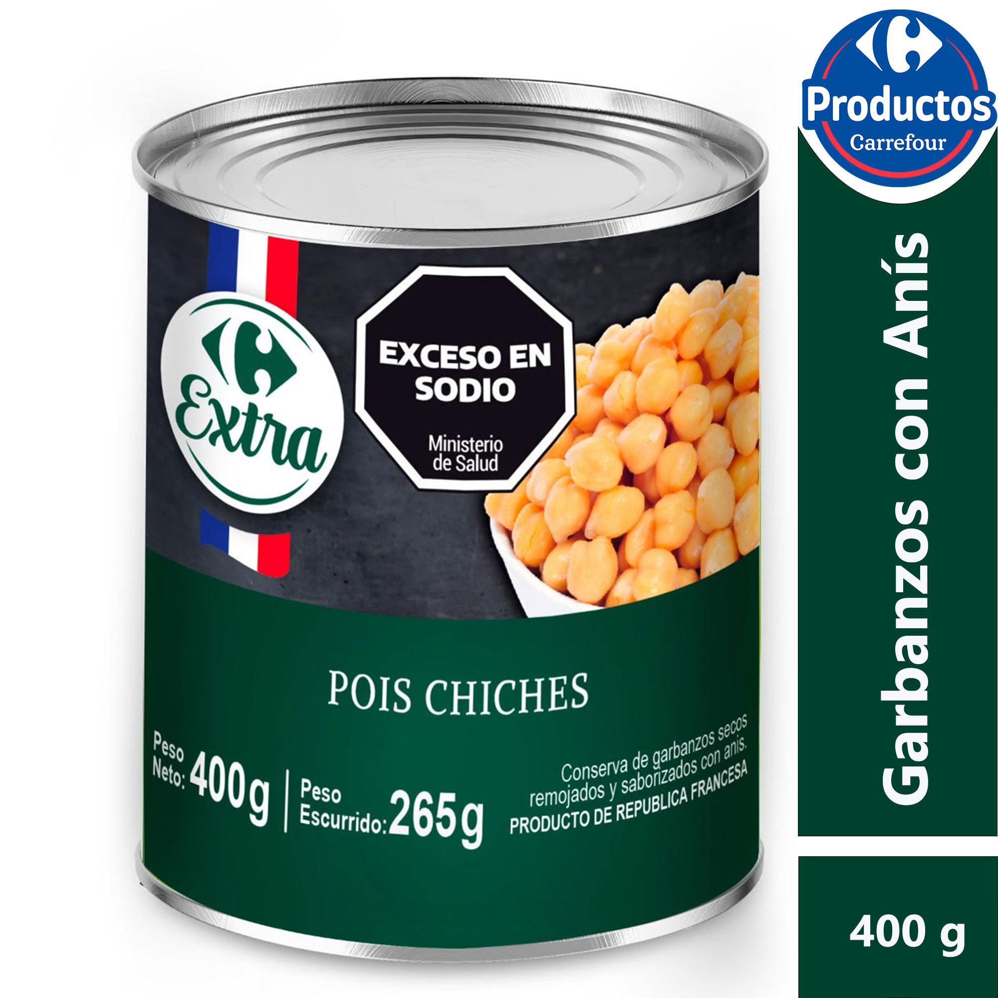 Garbanzos secos con anis Carrefour Extra en lata 400 grs