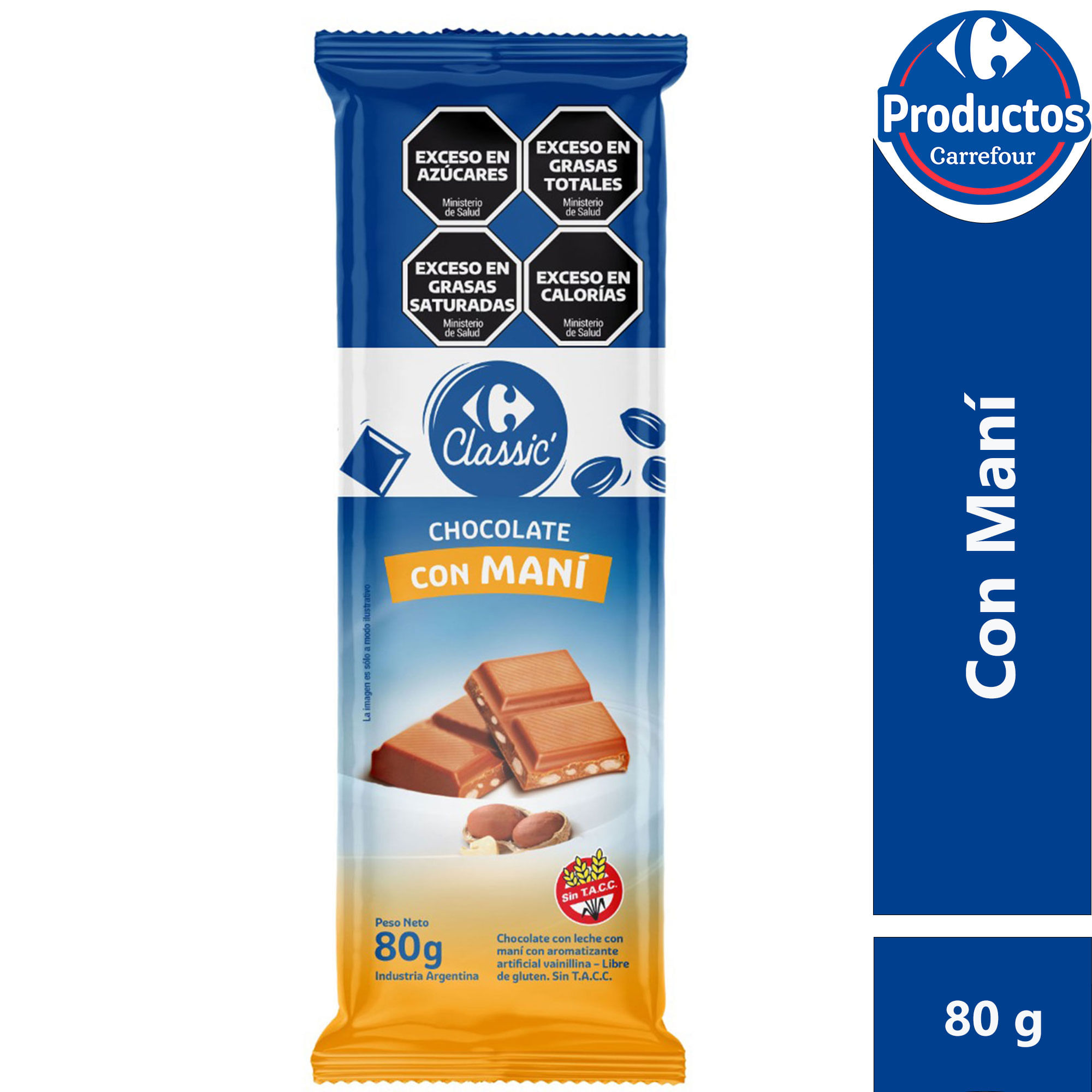 Chocolate con maní Carrefour Classic 80 g.
