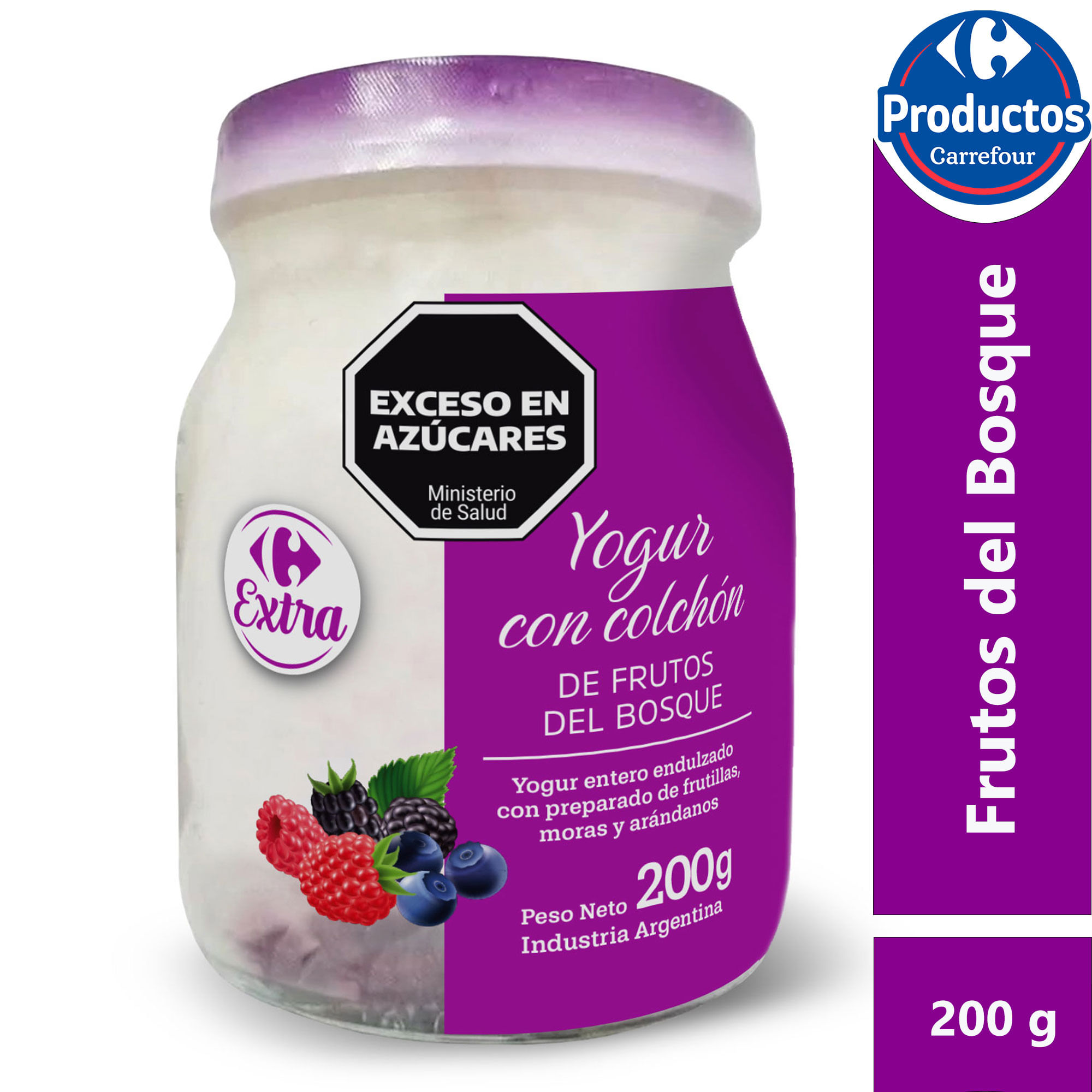 Yogur batido Carrefour Extra colchón de frutos del bosque en frasco 200 grs