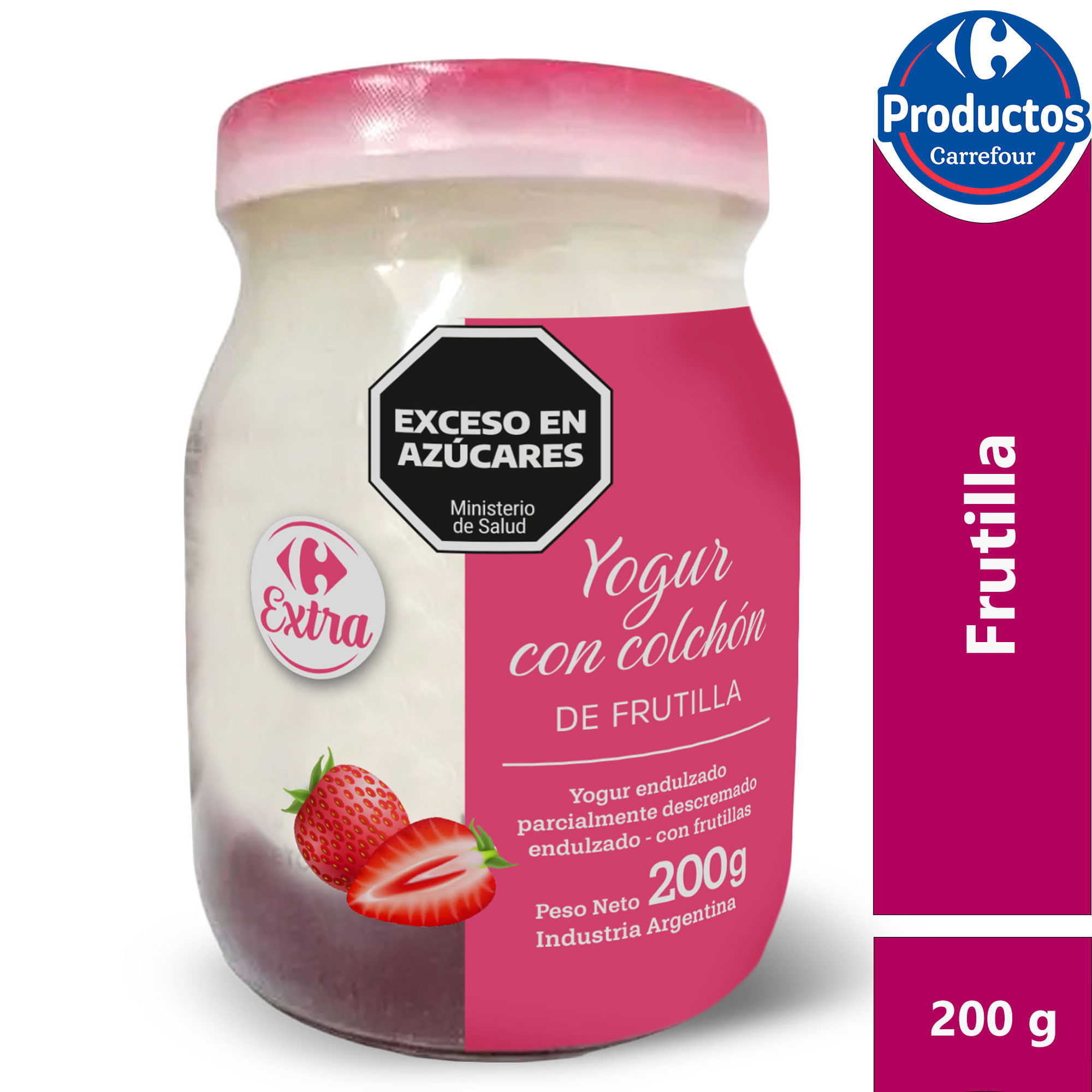 Yogur batido Carrefour Extra colchón de frutilla en frasco 200 grs