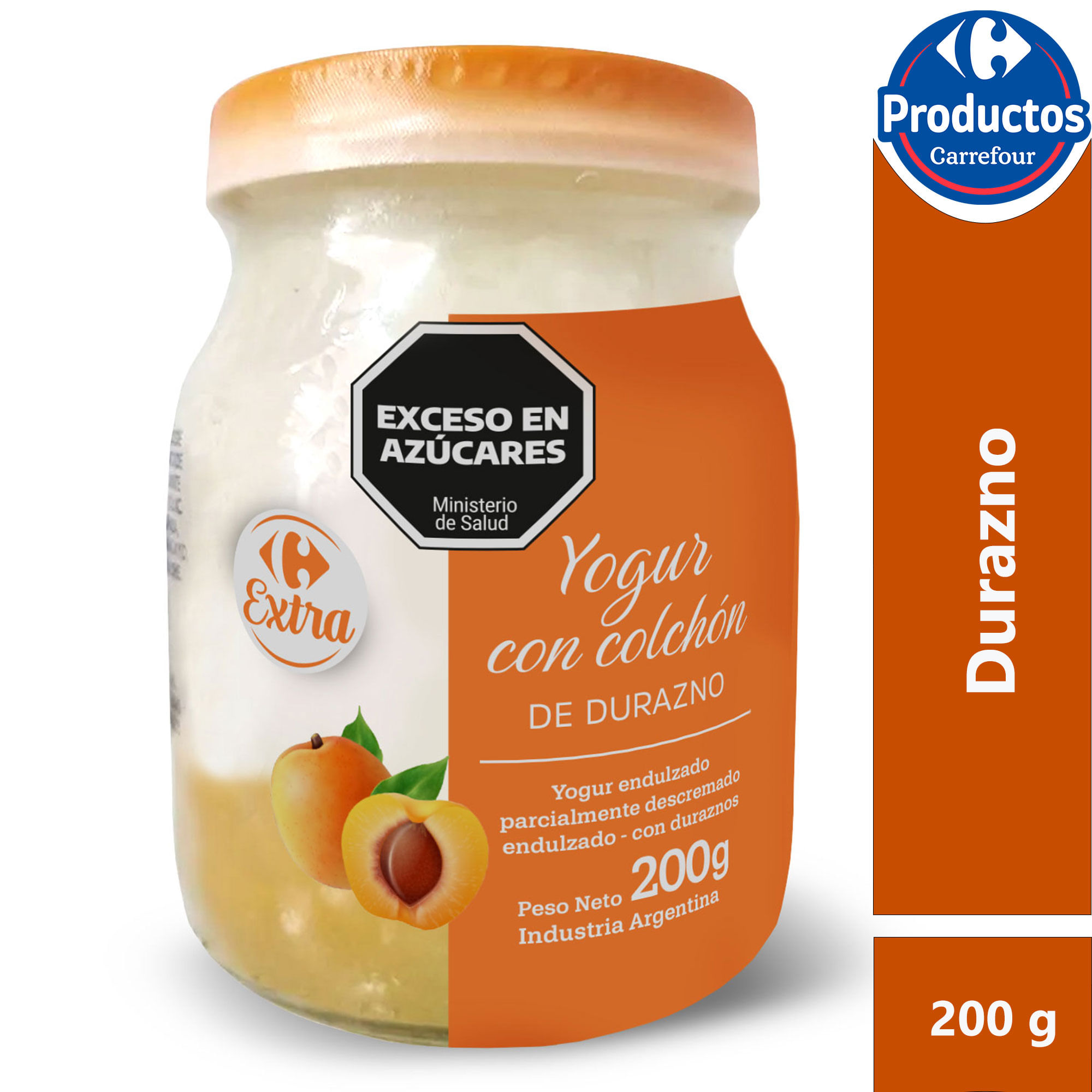 Yogur batido Carrefour Extra colchón de durazno en frasco 200 grs