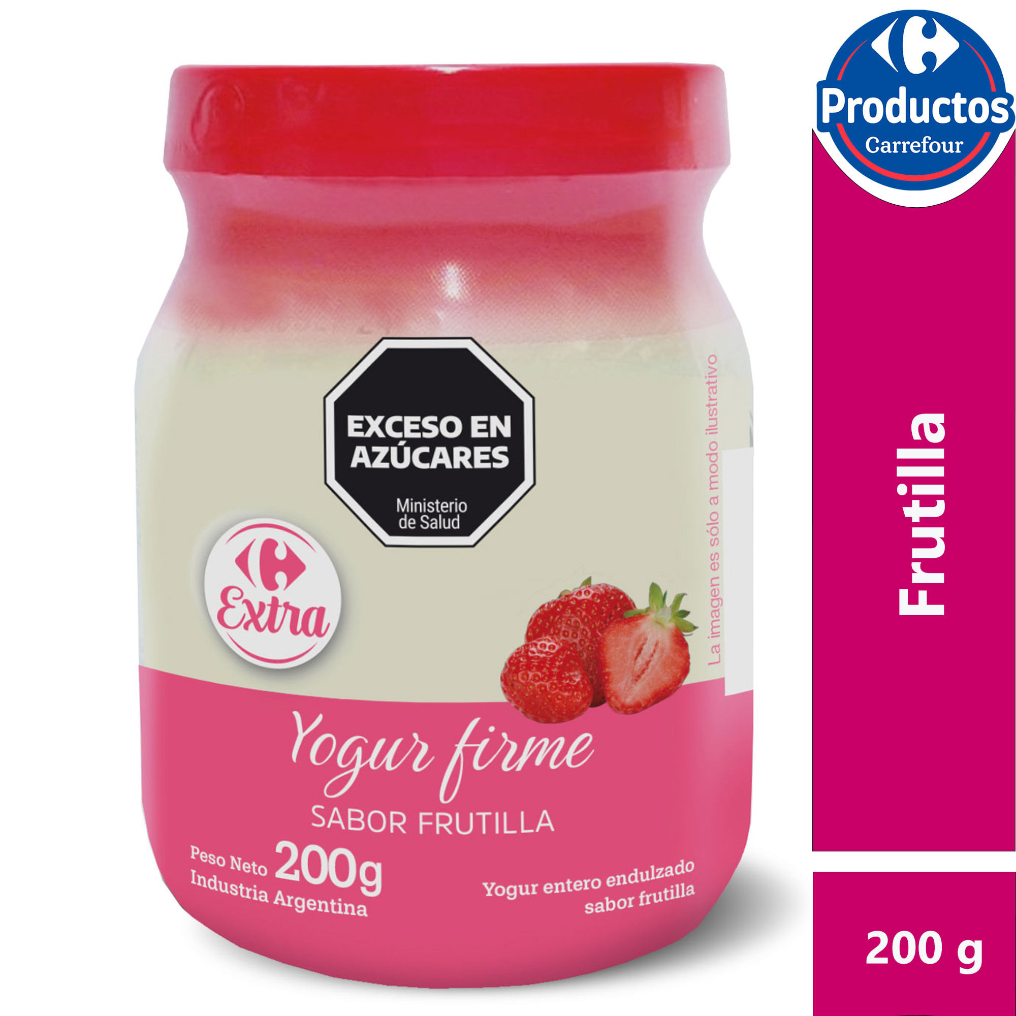 Yogur firme Carrefout Extra de frutilla en frasco 200 grs