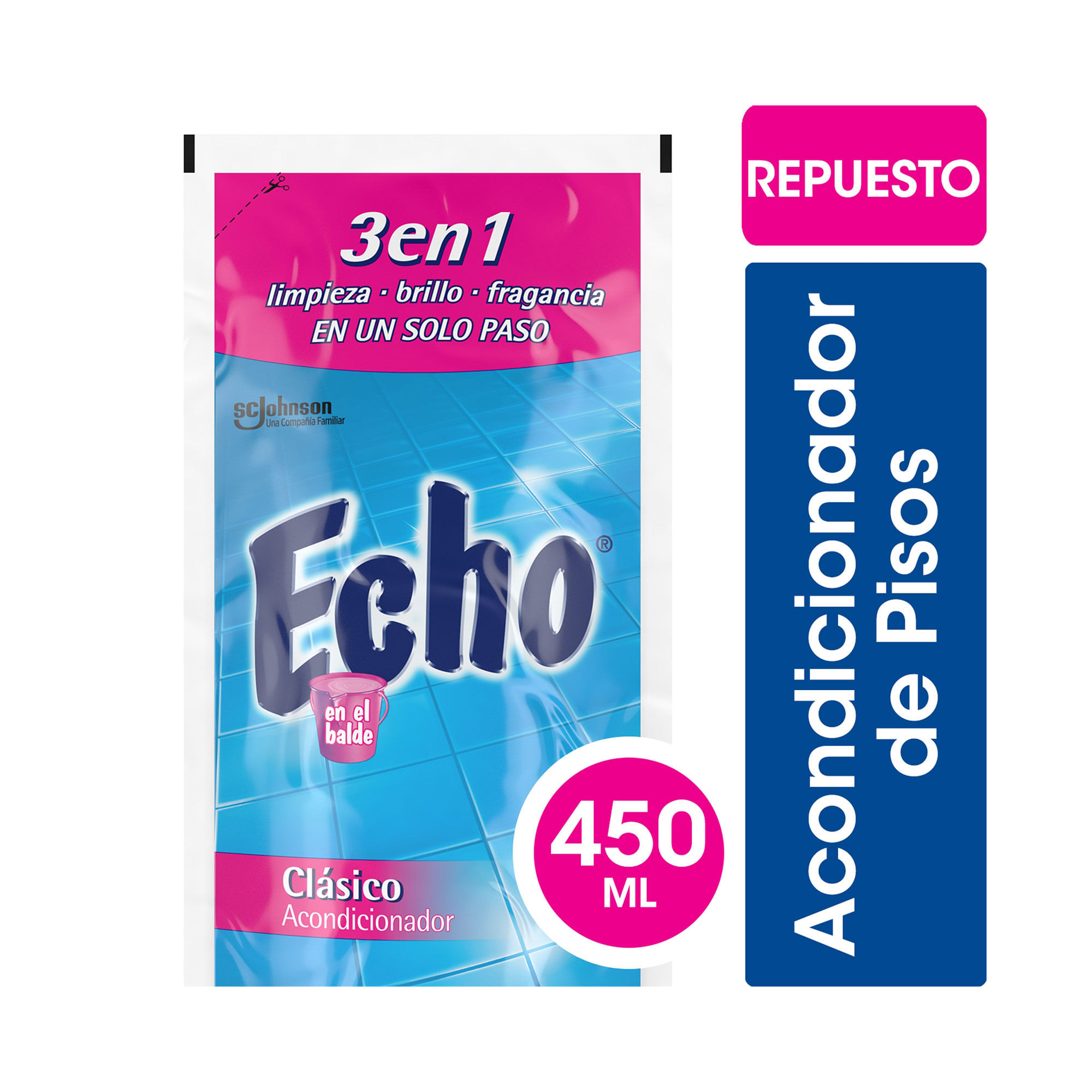Limpiador Acondicionador de Pisos Echo Clásico Brillo Natural Uso Diario Repuesto 450 ml