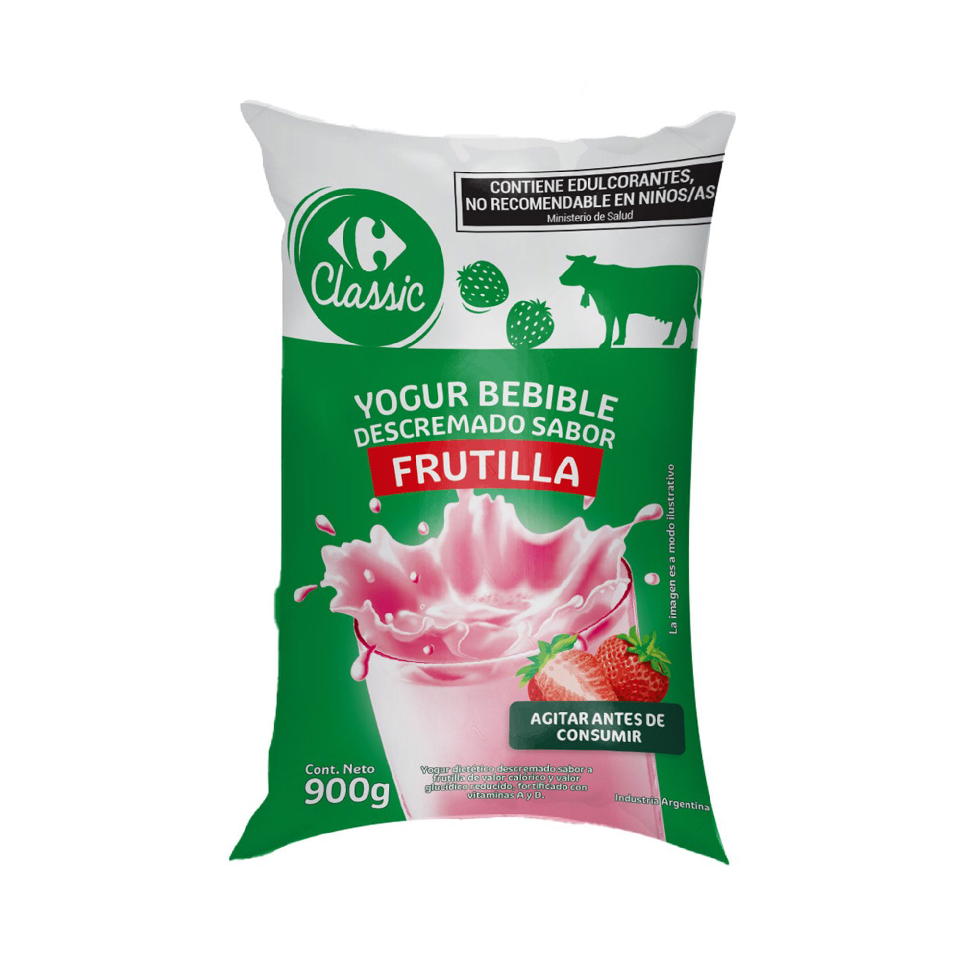 Yogur bebible descremado Carrefour Classic sabor frutilla 900 ml