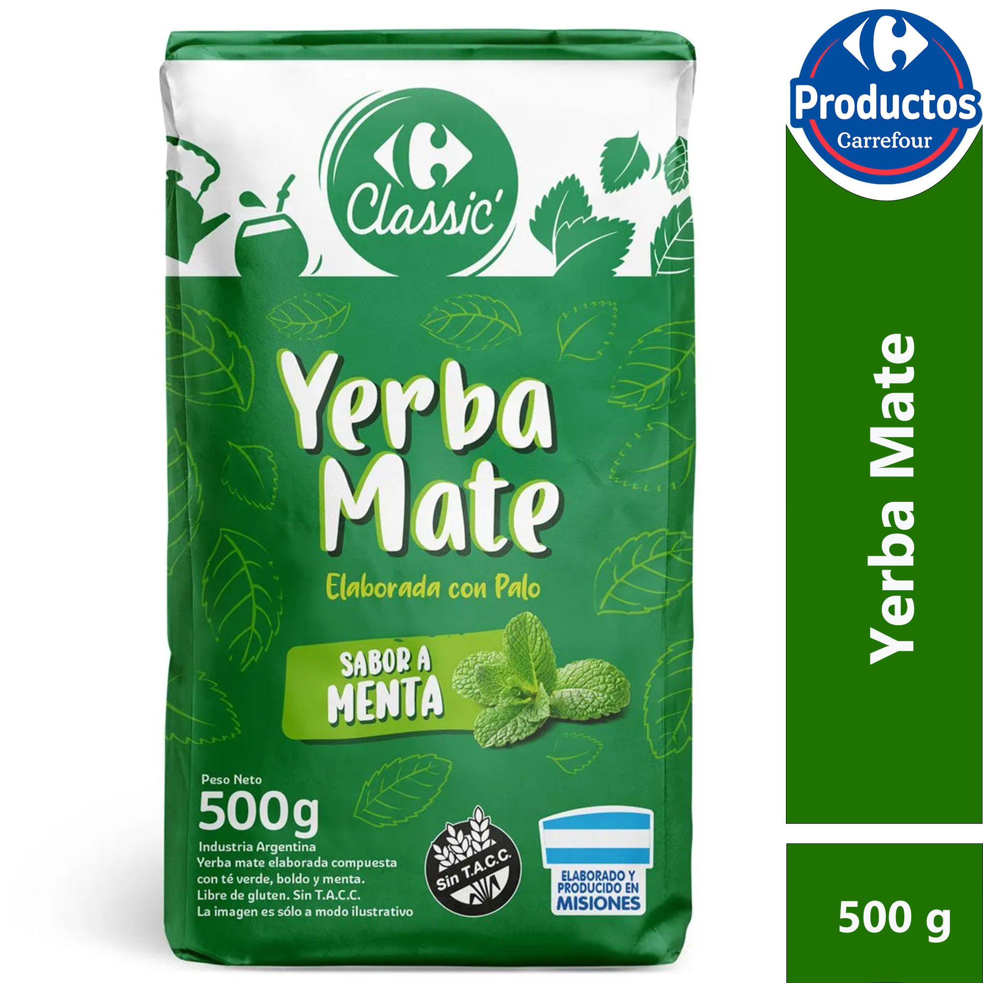 Yerba mate sabor a menta Carrefour Classic sin TACC 500 grs