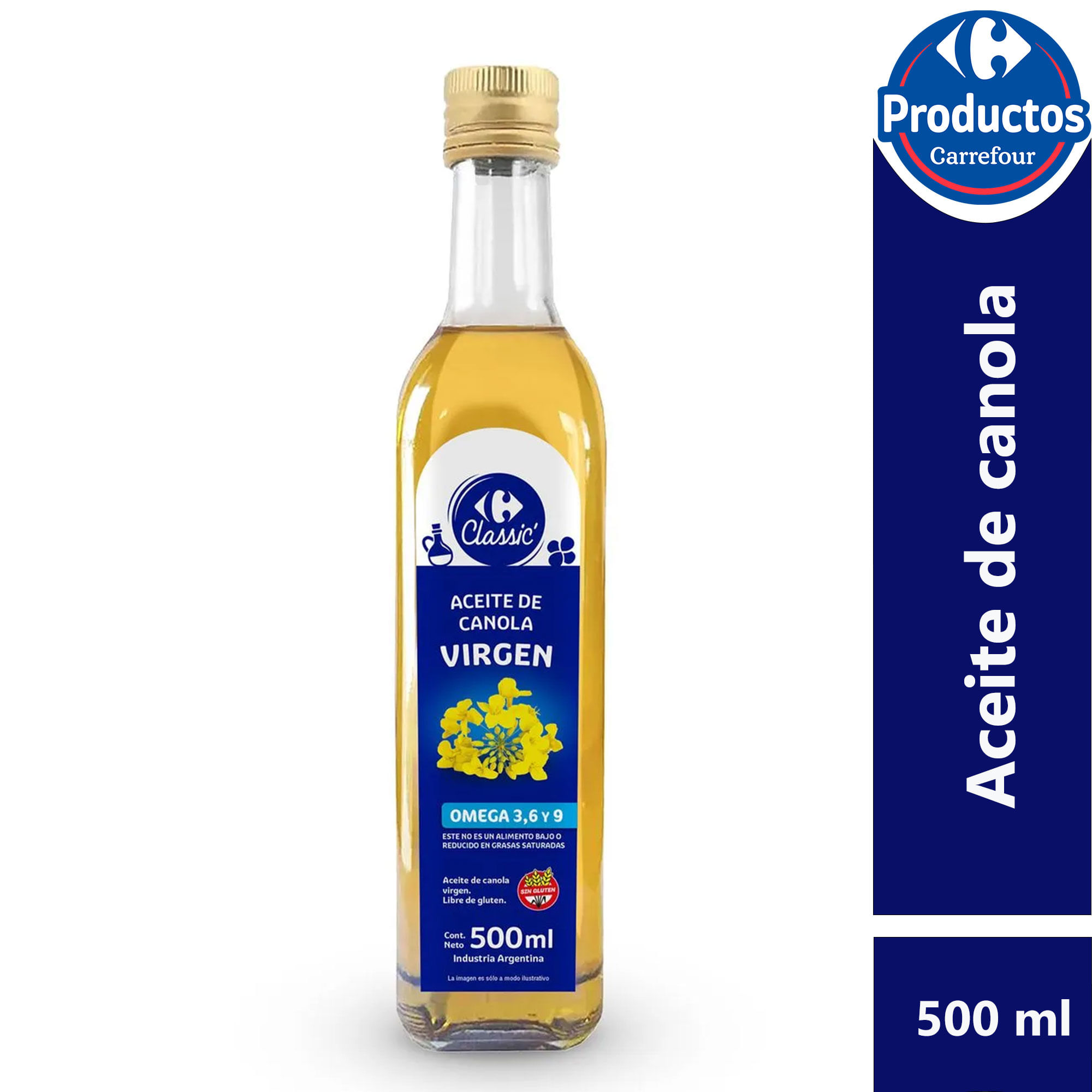 Aceite de canola Carrefour Classic sin gluten botella 500 ml