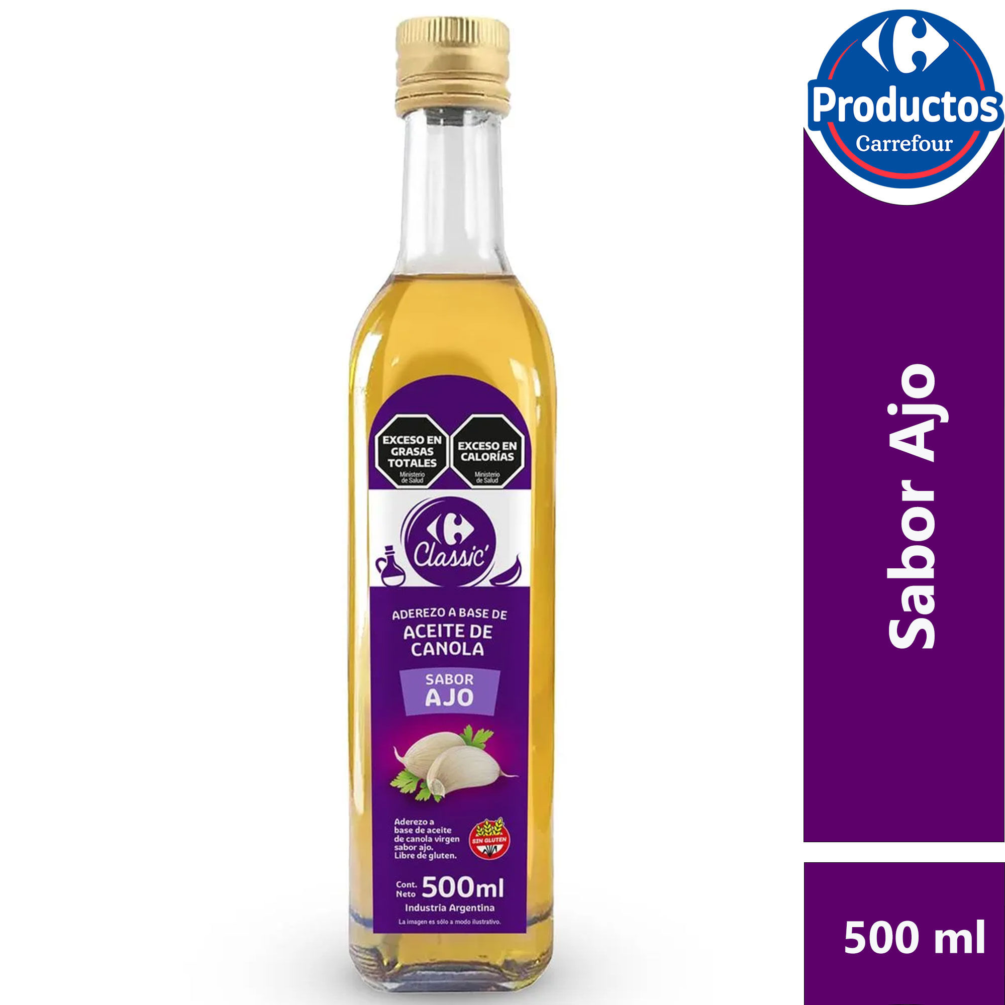 Aceite de canola Carrefour Classic ajo sin gluten botella 500 ml