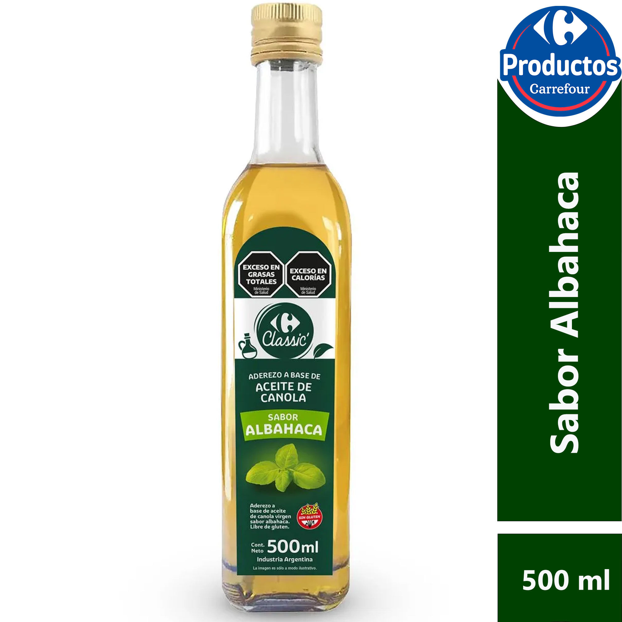 Aceite de canola Carrefour Classic albahaca sin gluten 500 ml