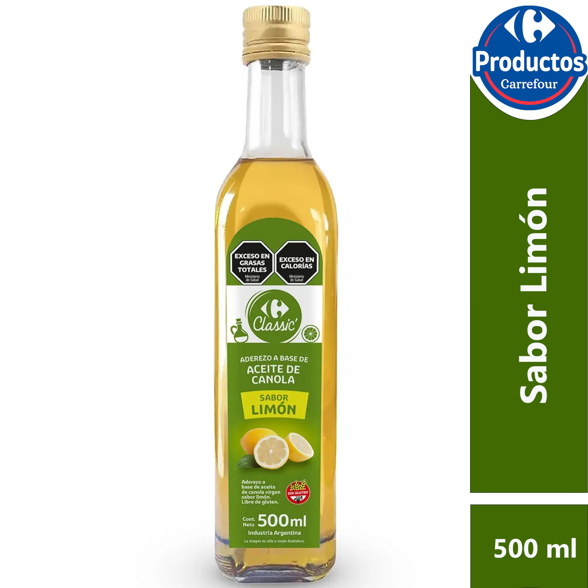 Aceite de canola limón Carrefour Classic sin gluten botella 500 ml