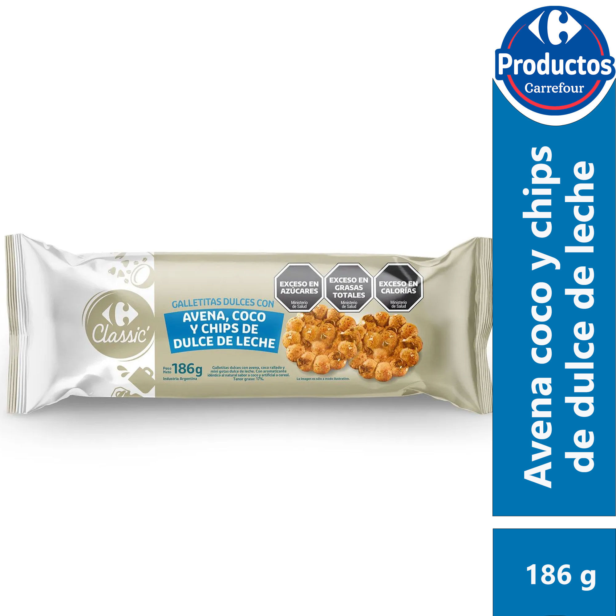 Galletitas multicereal Carrefour Classic avena + coco + dulce de leche 186 grs