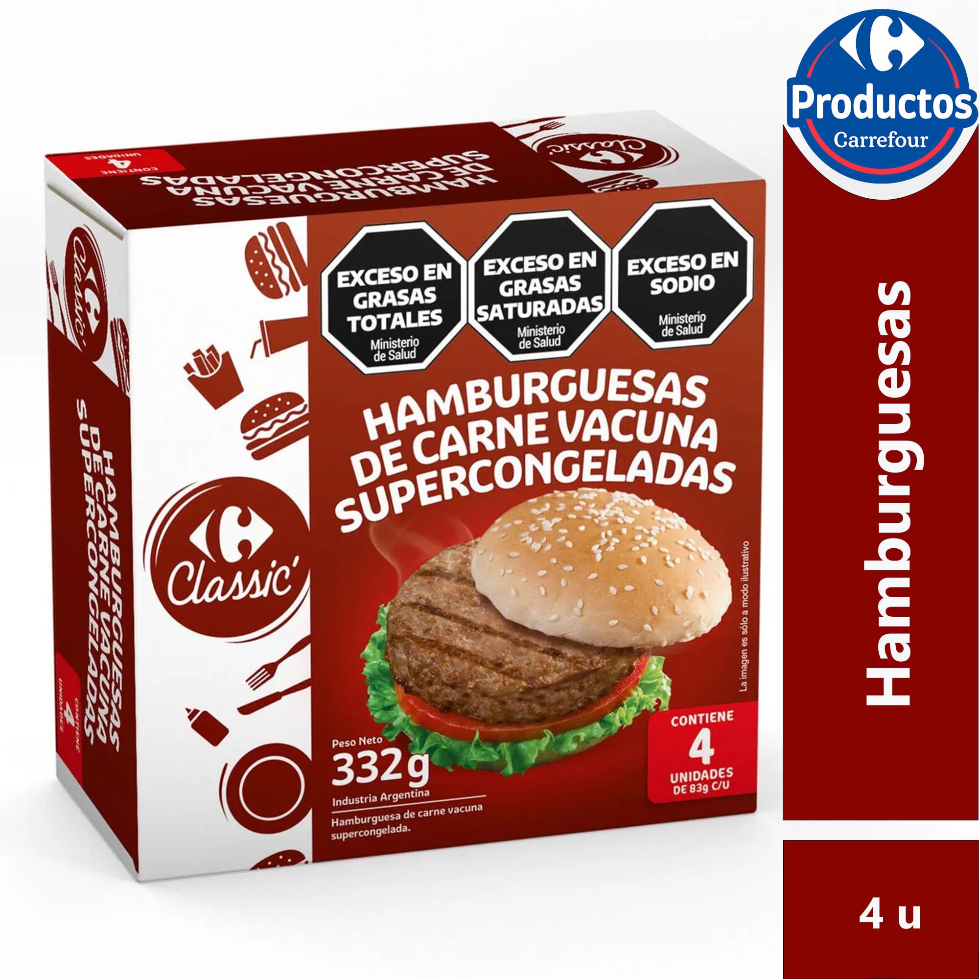 Hamburguesa Carrefour Classic clásica 4 uni