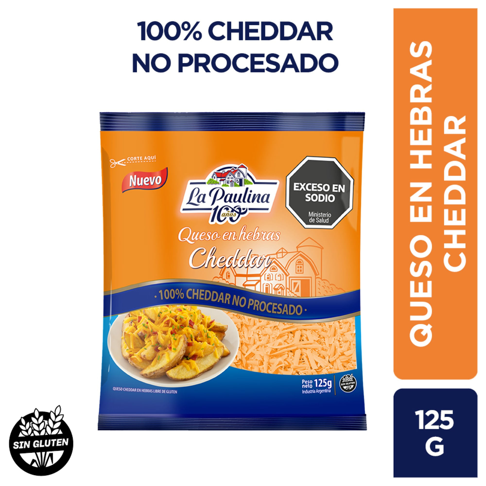 La Paulina queso en hebras cheddar 125 grs