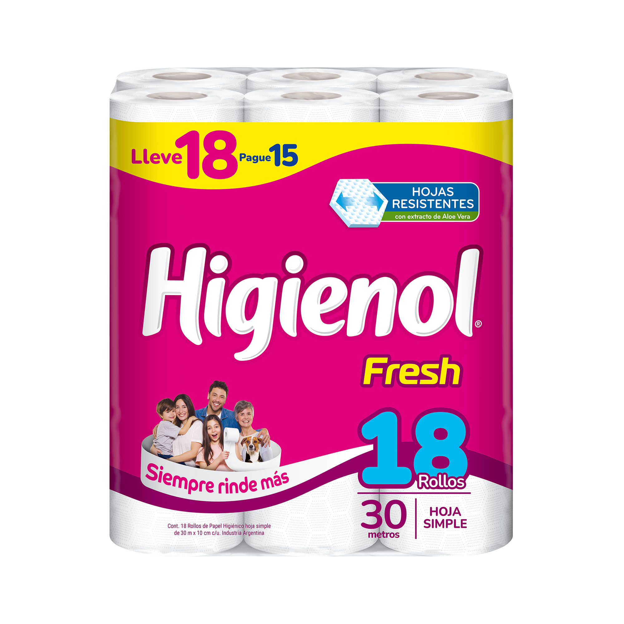 Papel higiénico hoja simple Higienol fresh 18 uni 30 mts