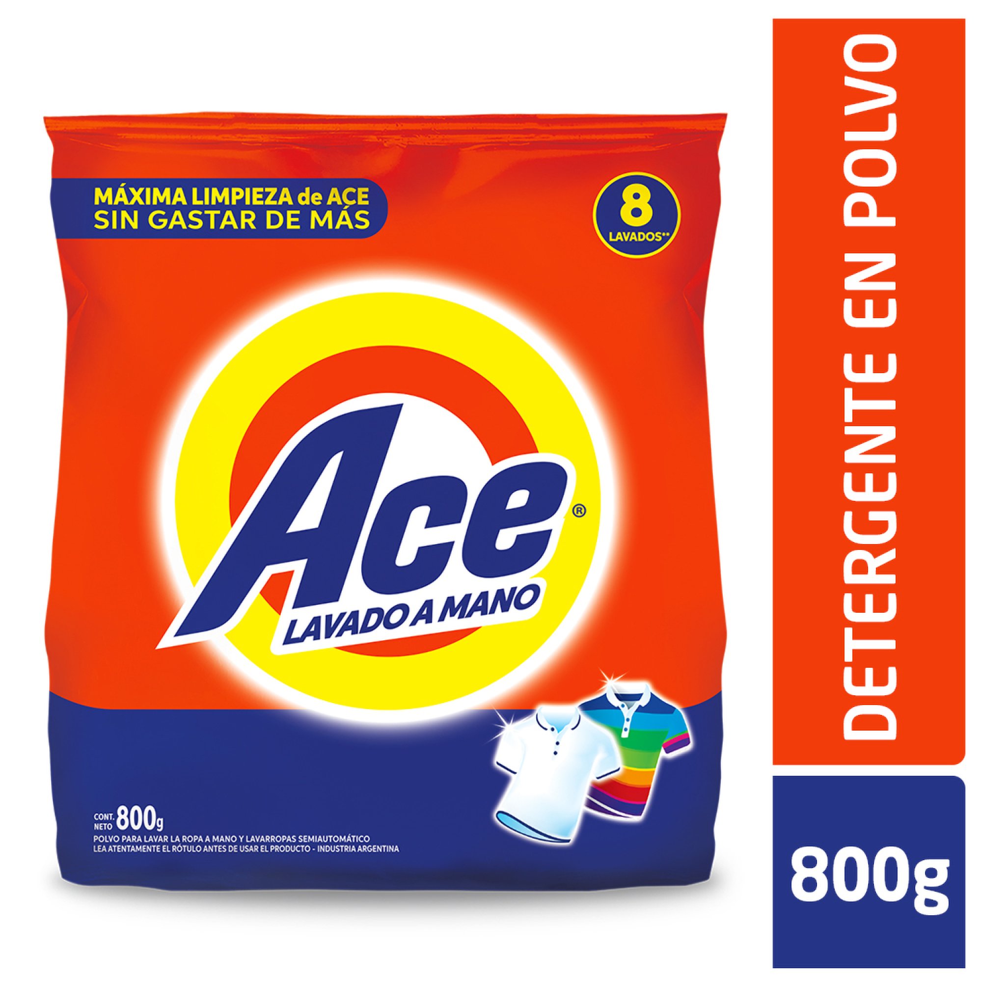 Detergente en polvo Ace clásico alta espuma 800 grs