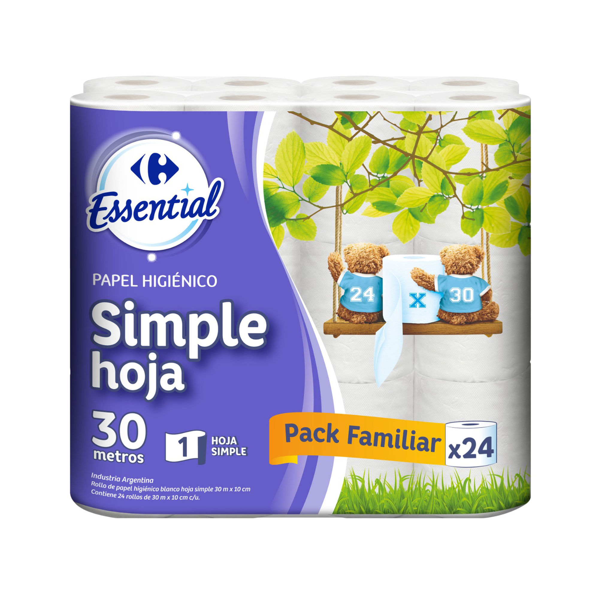 Papel higiénico hoja simple Carrefour Essential x24 30 mts