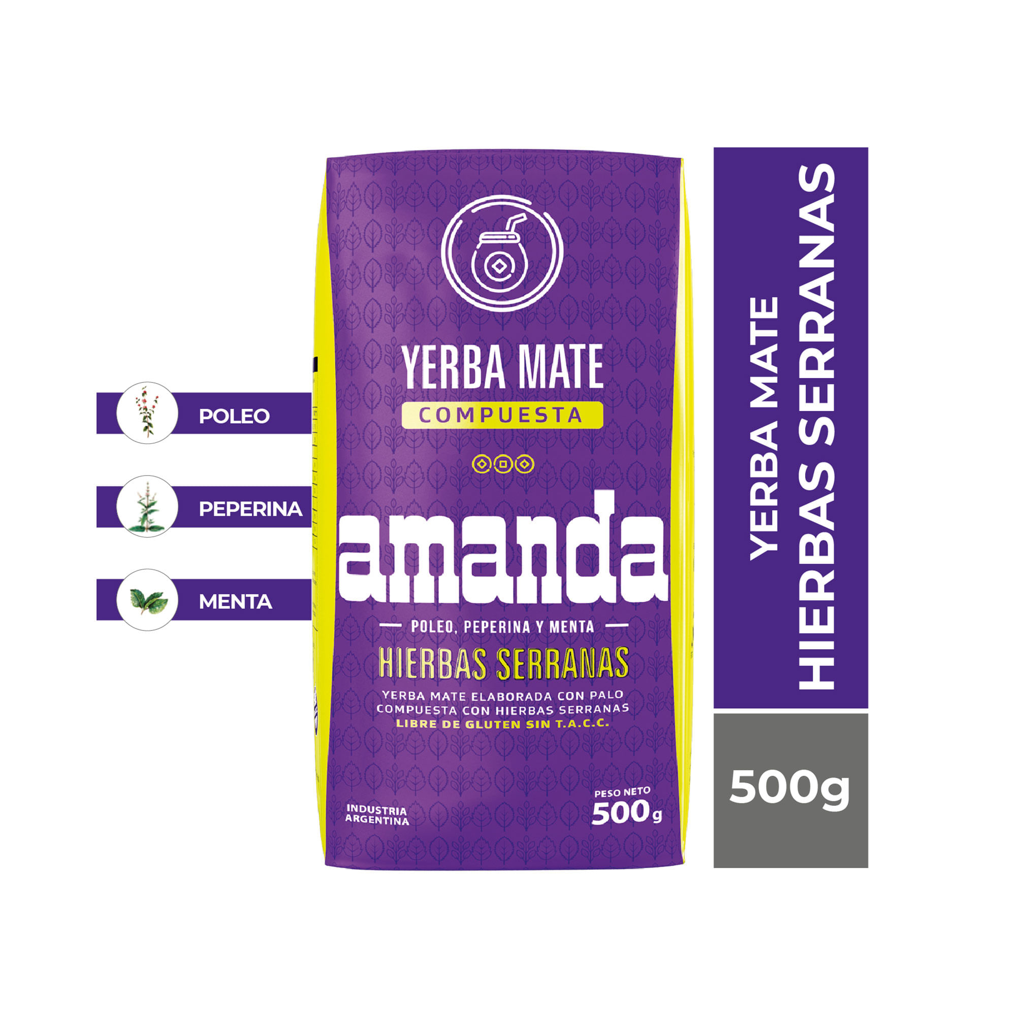 Yerba mate Amanda con hierbas serranas 500 g.