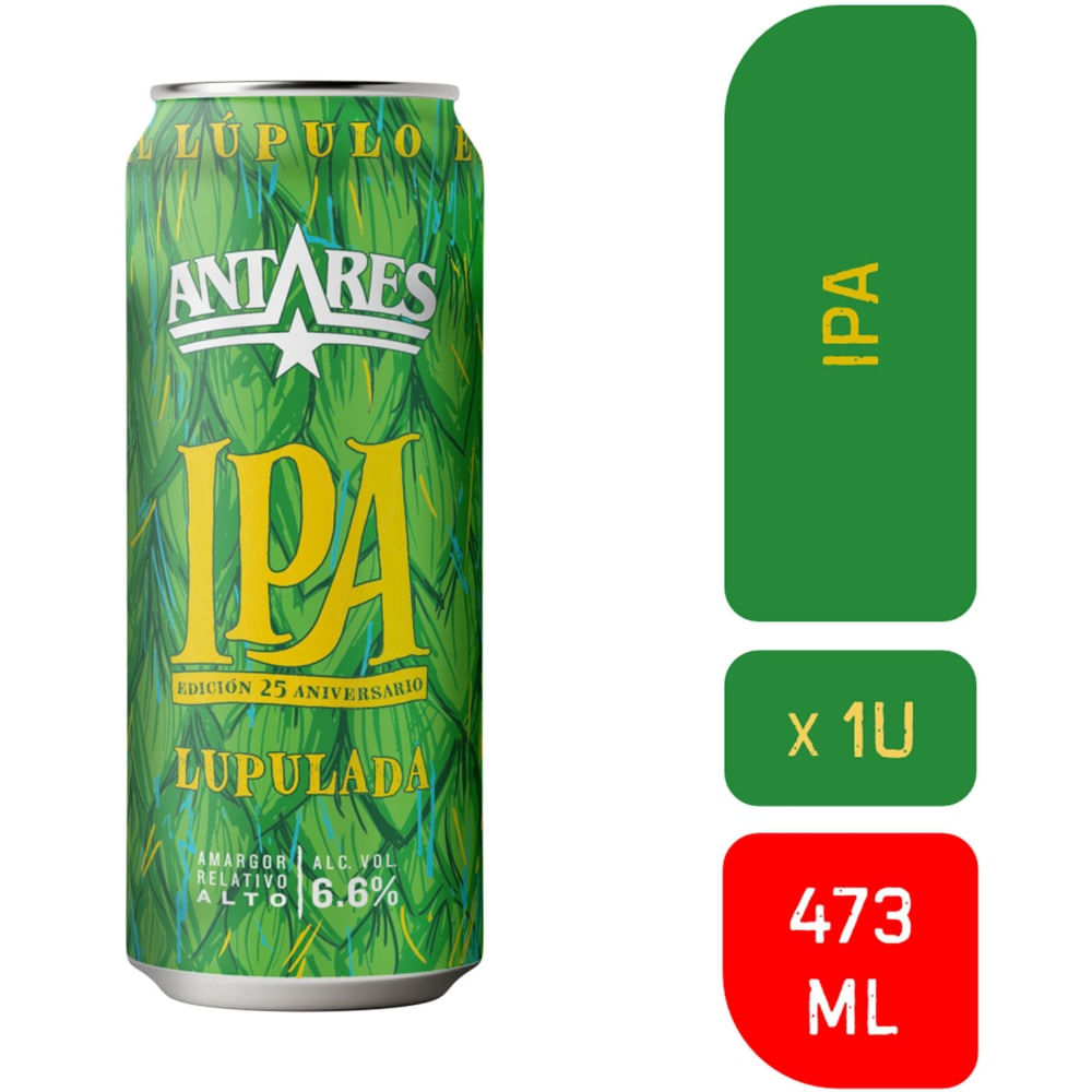 Cerveza artesanal ipa new Antares en lata 473 cc.