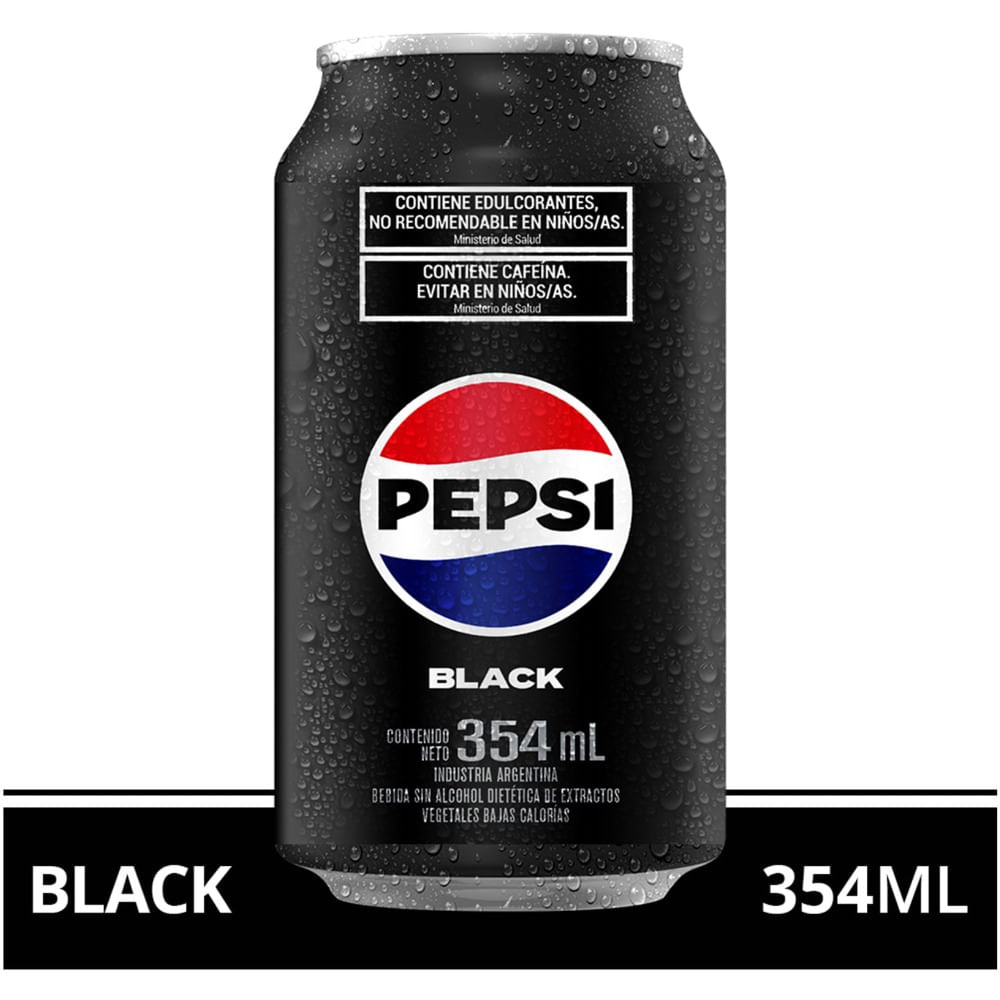 Gaseosa cola Pepsi Black en lata 354 ml
