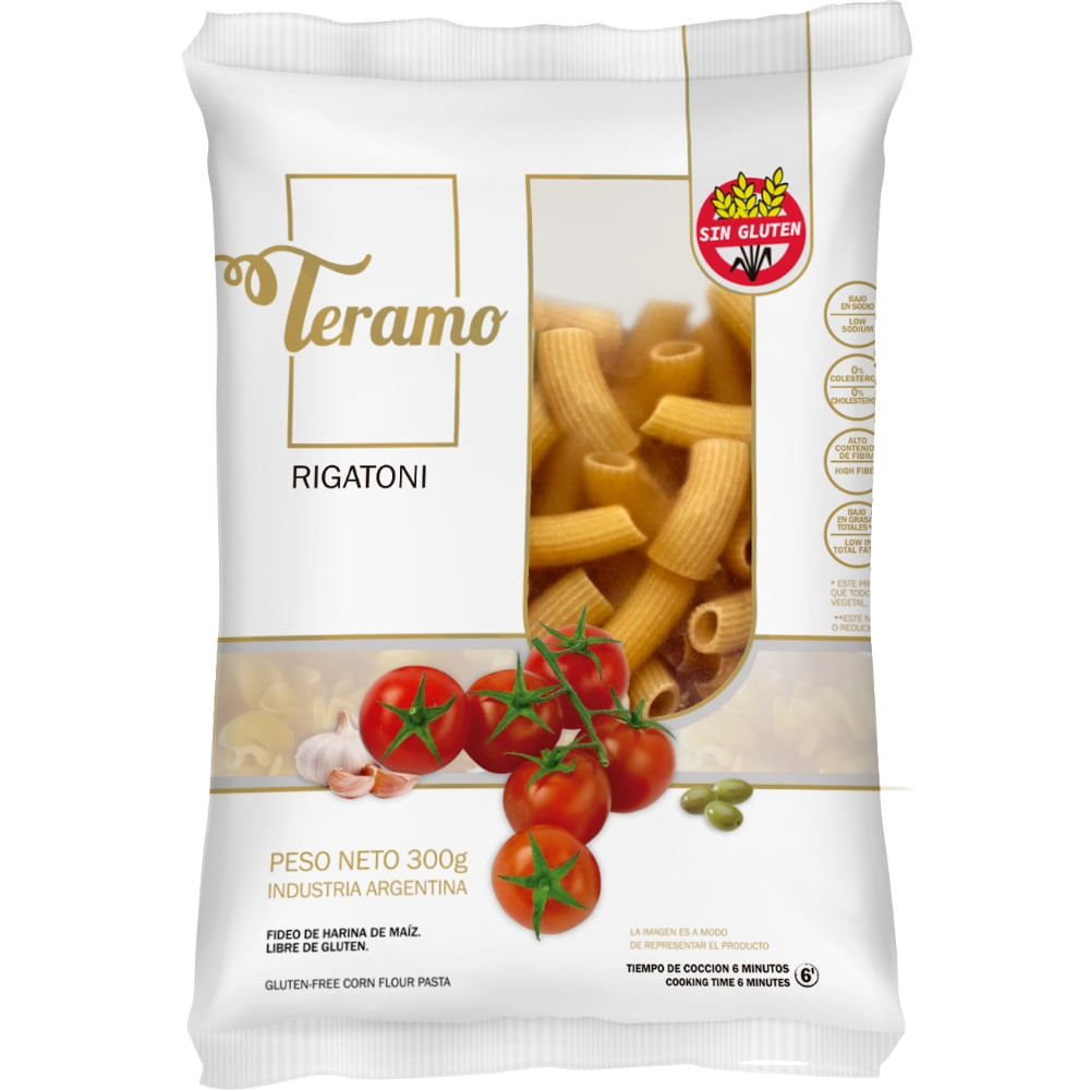 Fideos sin tacc de maiz Teramo Rigatoni 300 grs