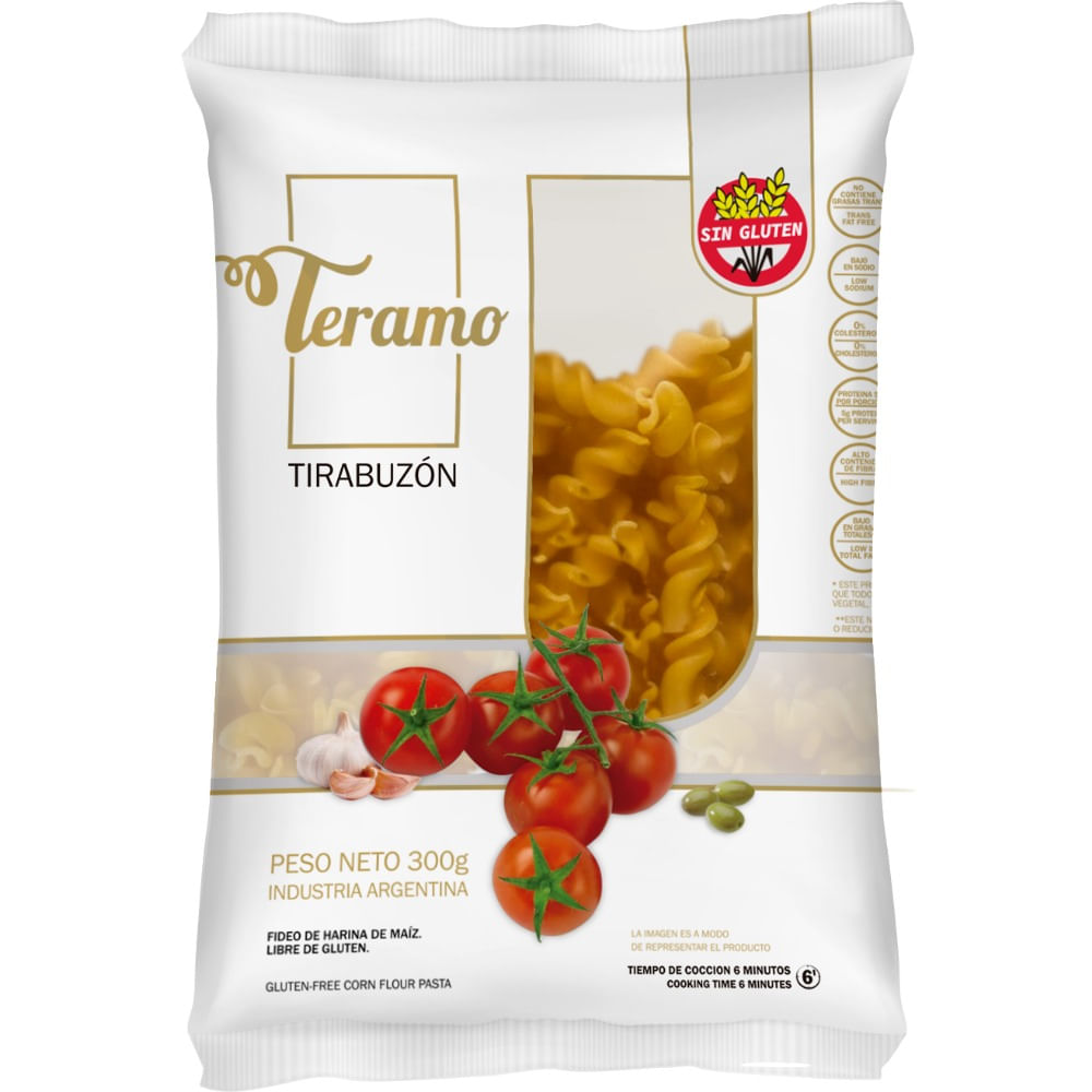 Fideos sin tacc de maiz Teramo Tirabuzón 300 grs