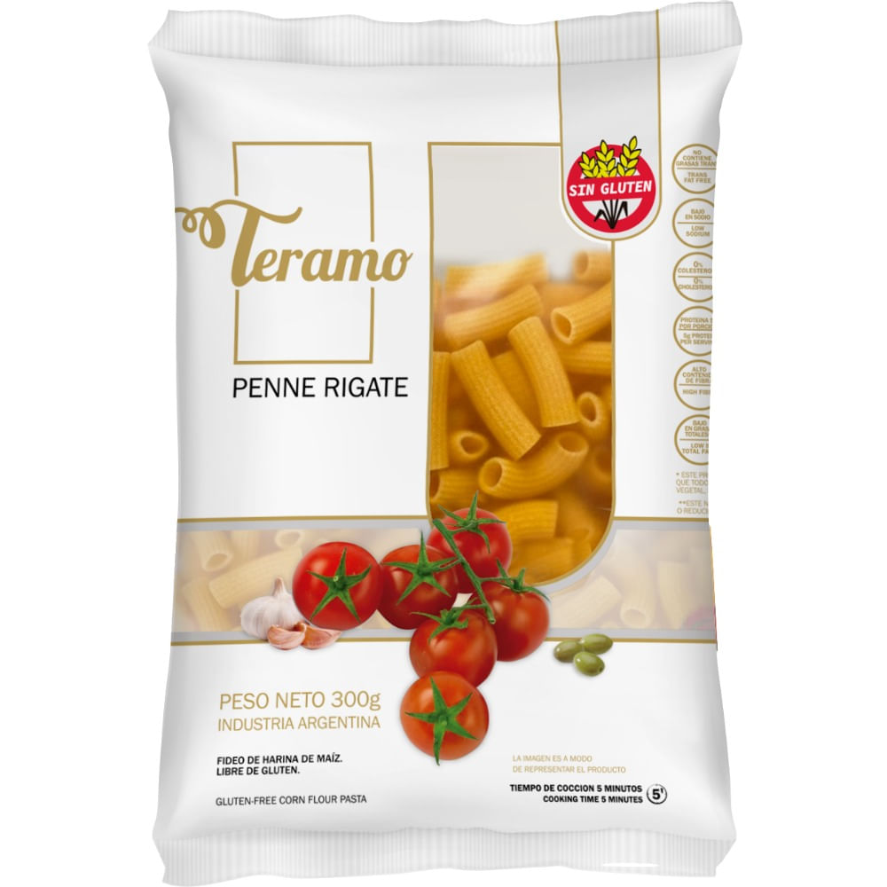 Fideos sin tacc de maiz Teramo Penne rigate 300 grs