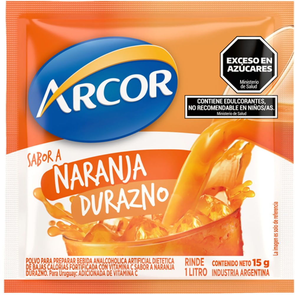 Jugo en polvo Arcor de naranja durazno 15 grs